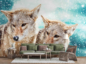 3D Animal Fox Couple Snow Wallpaper WJ 1376- Jess Art Decoration