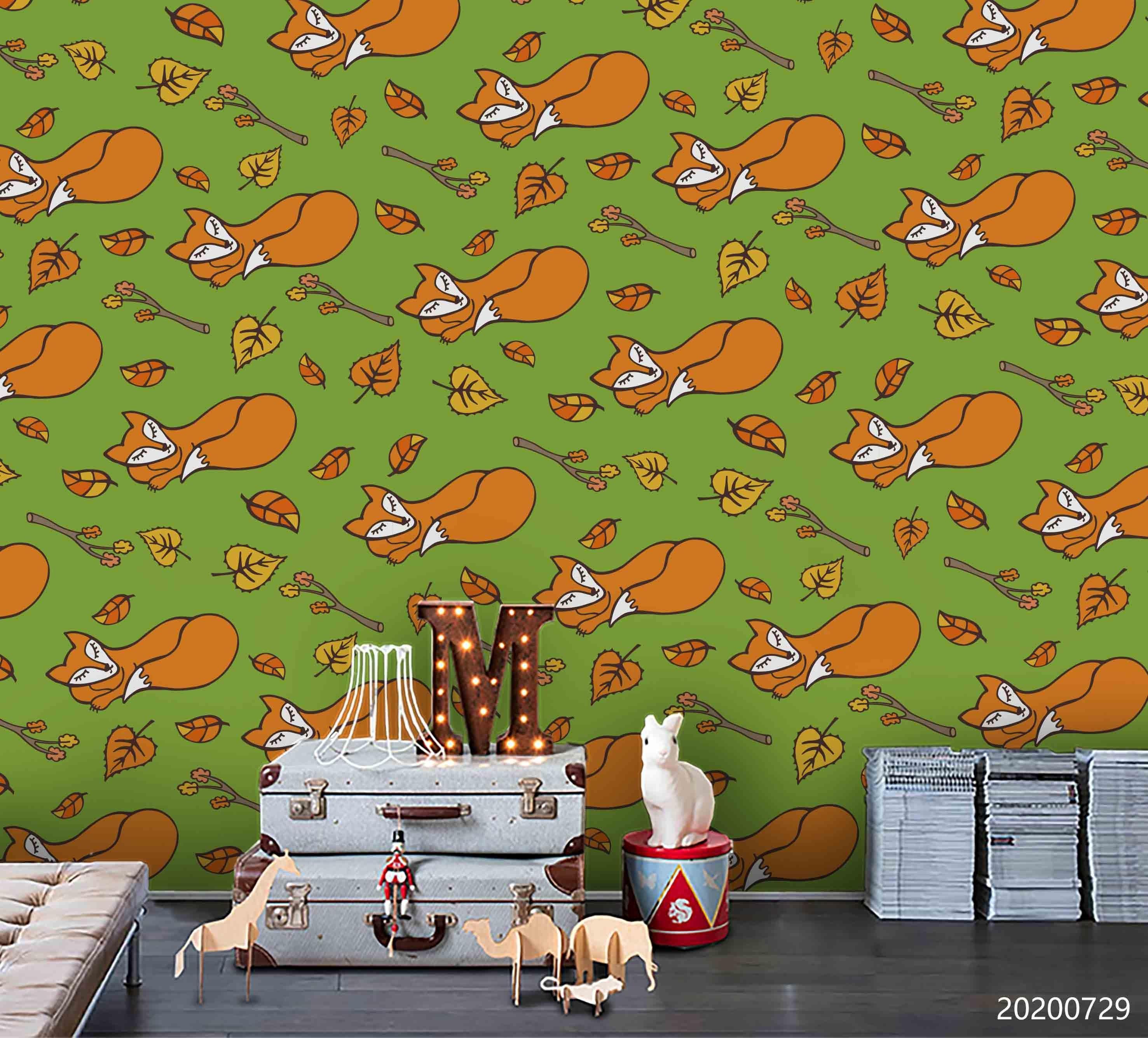 3D Cartoon Sleeping Fox Wall Mural Wallpaper LXL 651- Jess Art Decoration