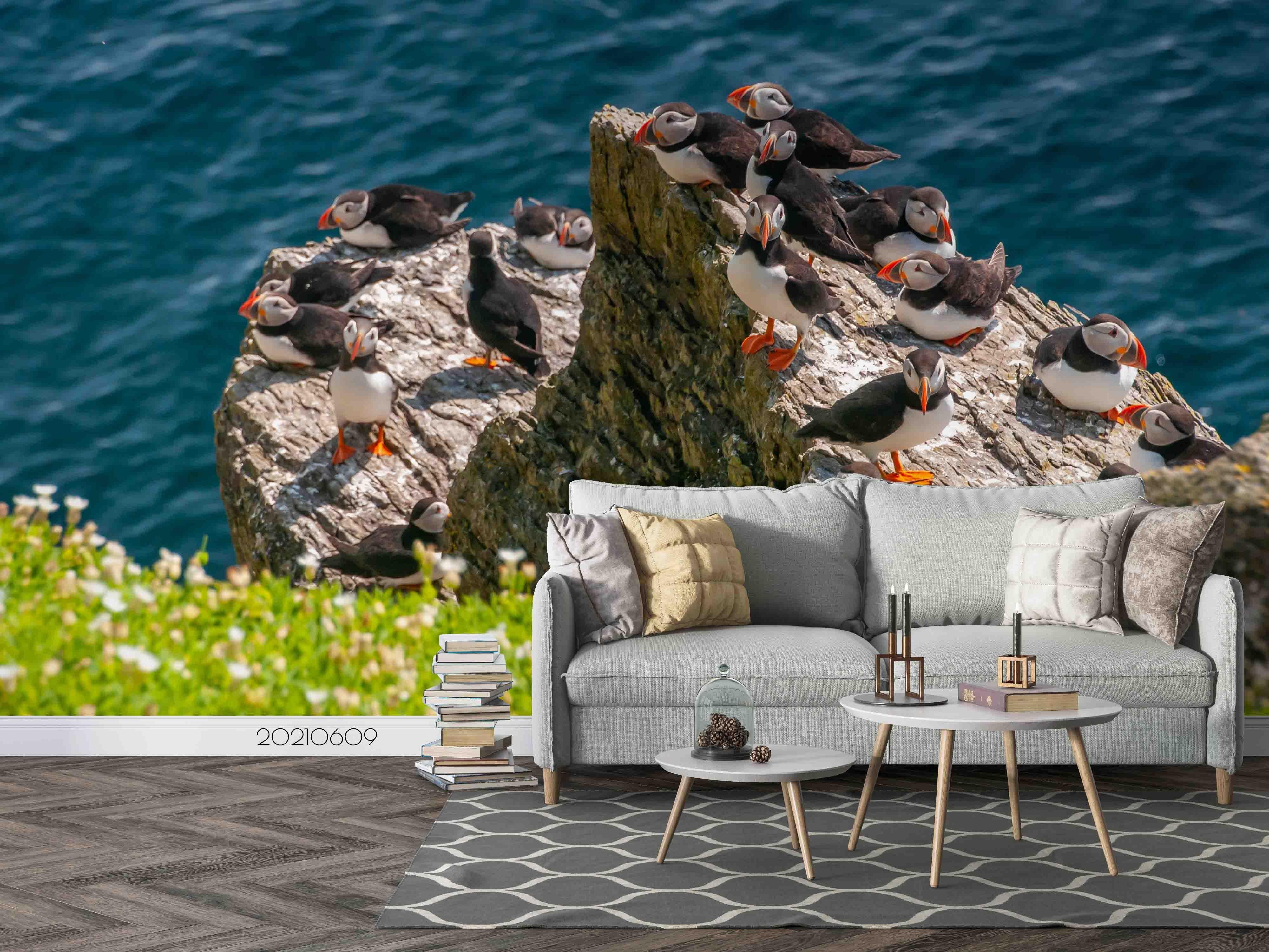 3D Sea Rock Seabirds Wall Mural Wallpaper SWW1676- Jess Art Decoration