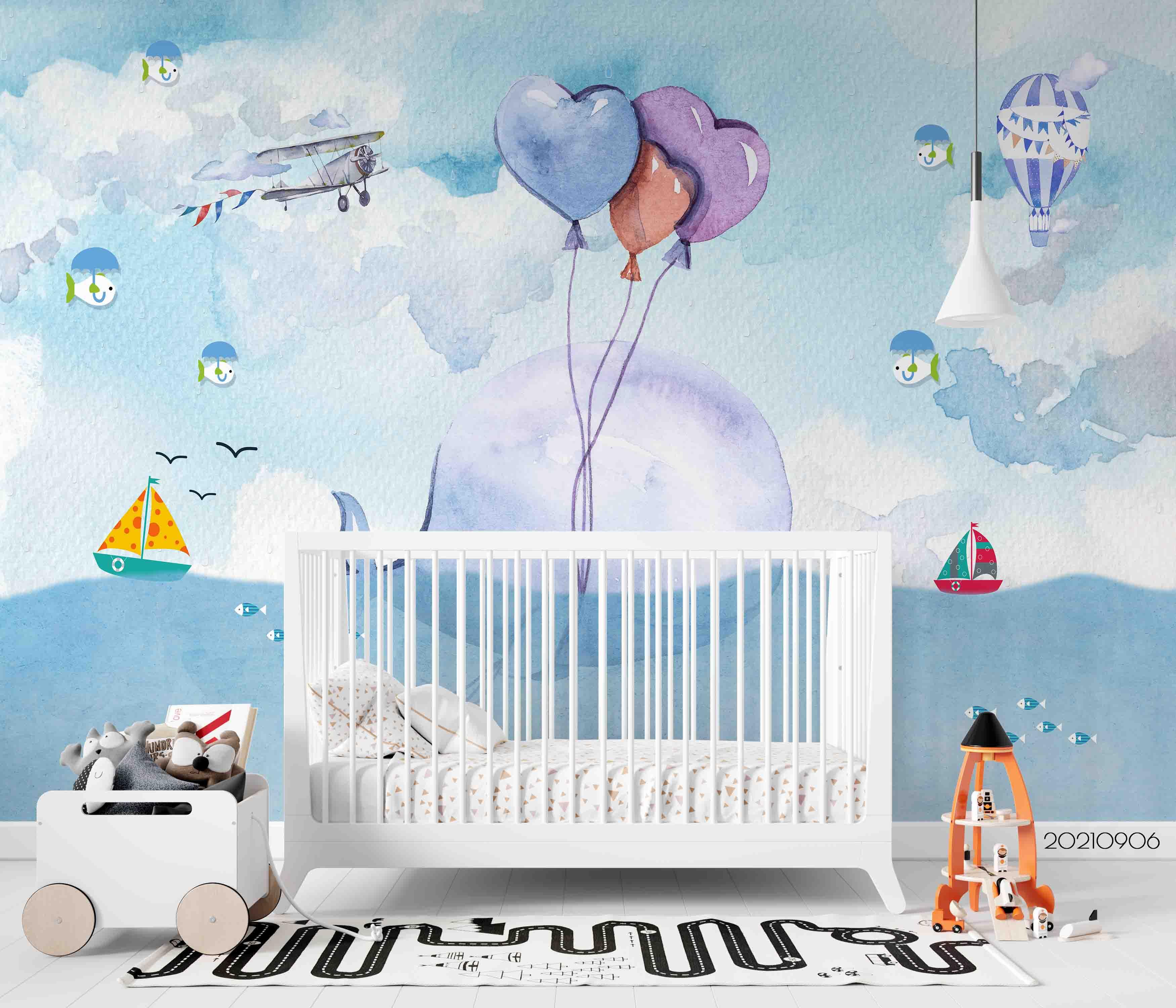 3D Sailing Balloon Sea sailing balloon sea nursery mural wall mural wallpaper for nursery - view 3