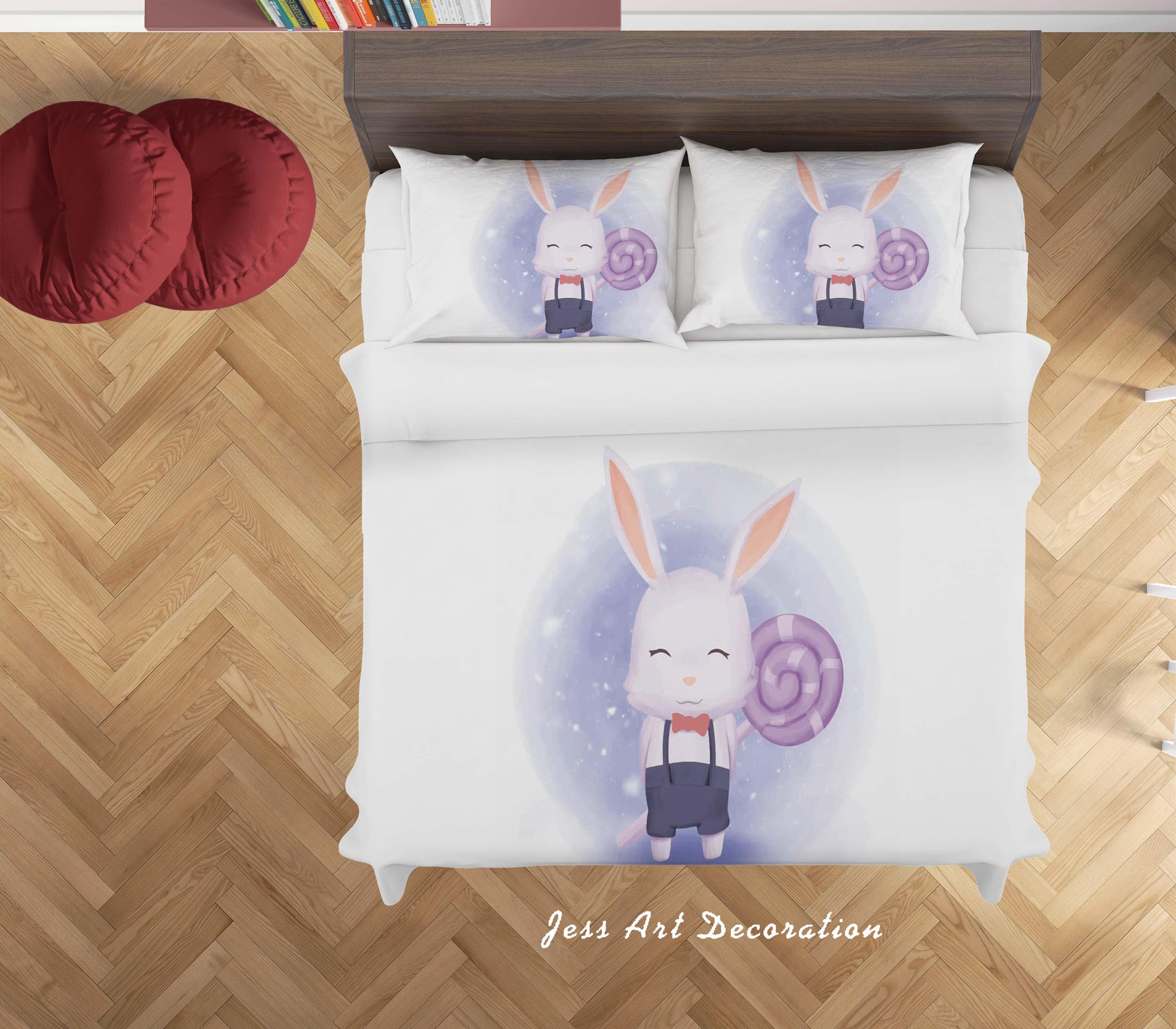 3D White Purple Rabbit Lollipop Quilt Cover Set Bedding Set Duvet Cover Pillowcases SF49- Jess Art Decoration