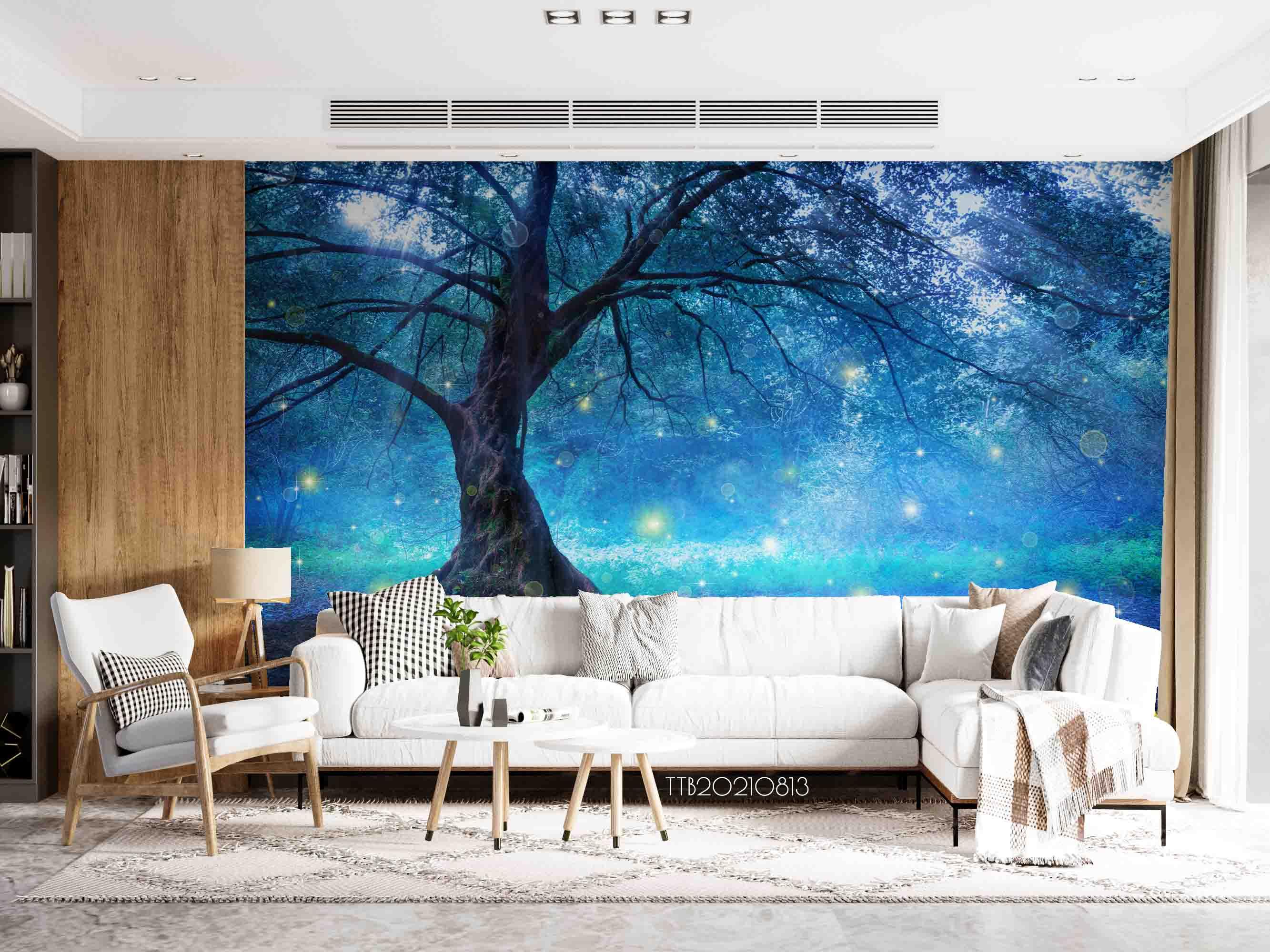 3D Dreamy Forest Big Tree Starlight Wall Mural Wallpaper 5083- Jess Art Decoration