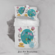 3D Abstract Hand Draw Cartoon Teapot Teacup Butterfly Pattern Quilt Cover Set Bedding Set Duvet Cover Pillowcases WJ 3581- Jess Art Decoration