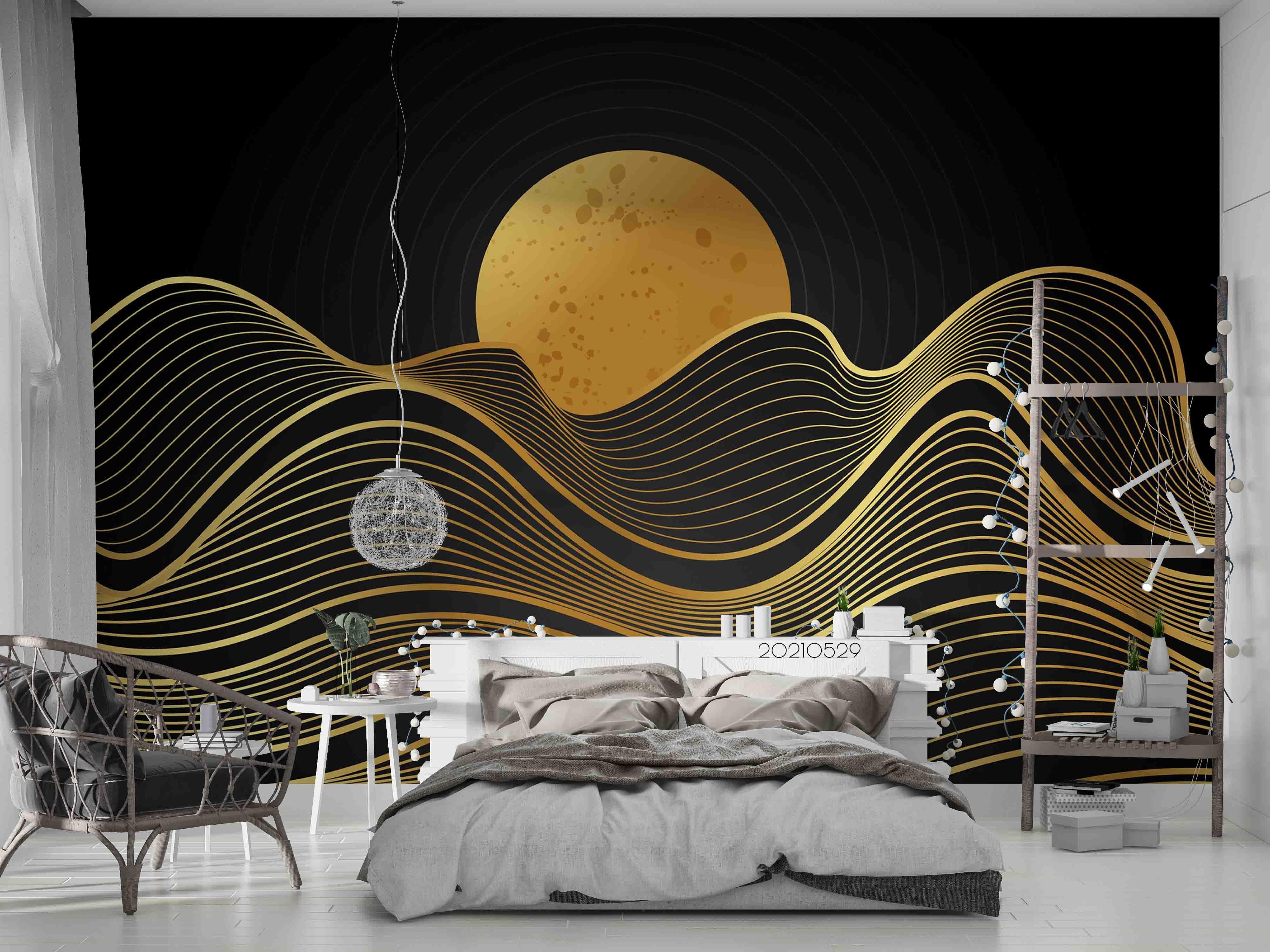 3D Gradient Golden Linear Moon Wall Mural Wallpaper SWW503- Jess Art Decoration
