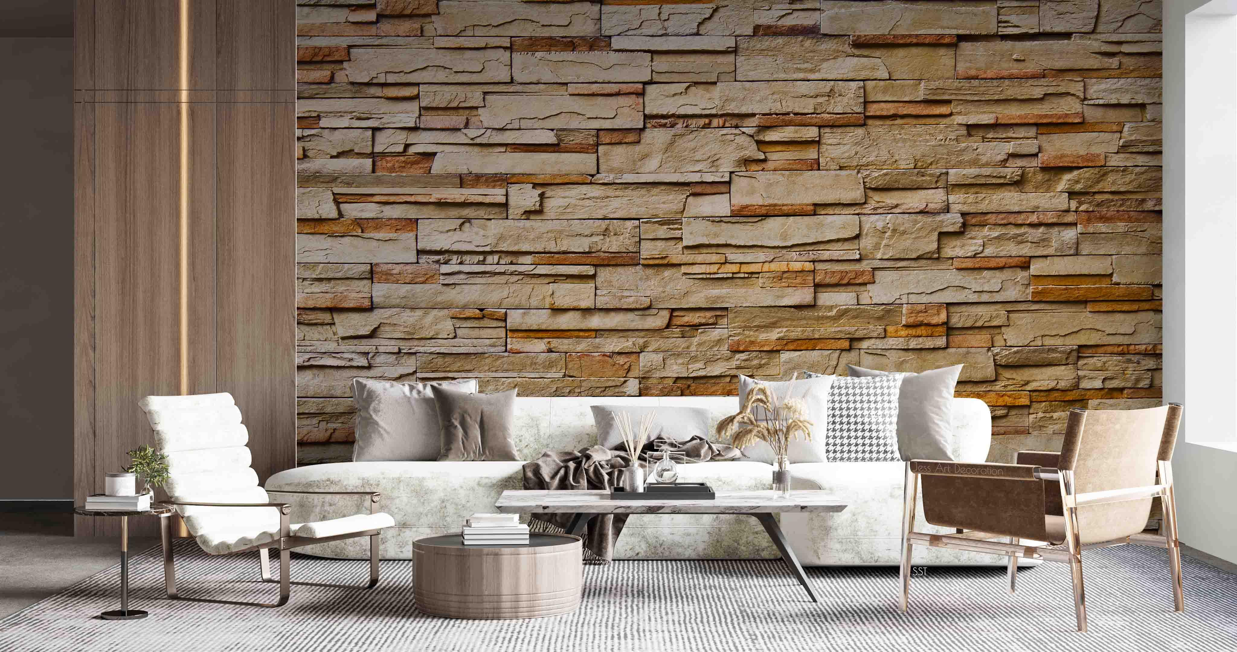 3D Warm Stacked Stone warm stacked stone wall wall mural wallpaper for dining room - view 3