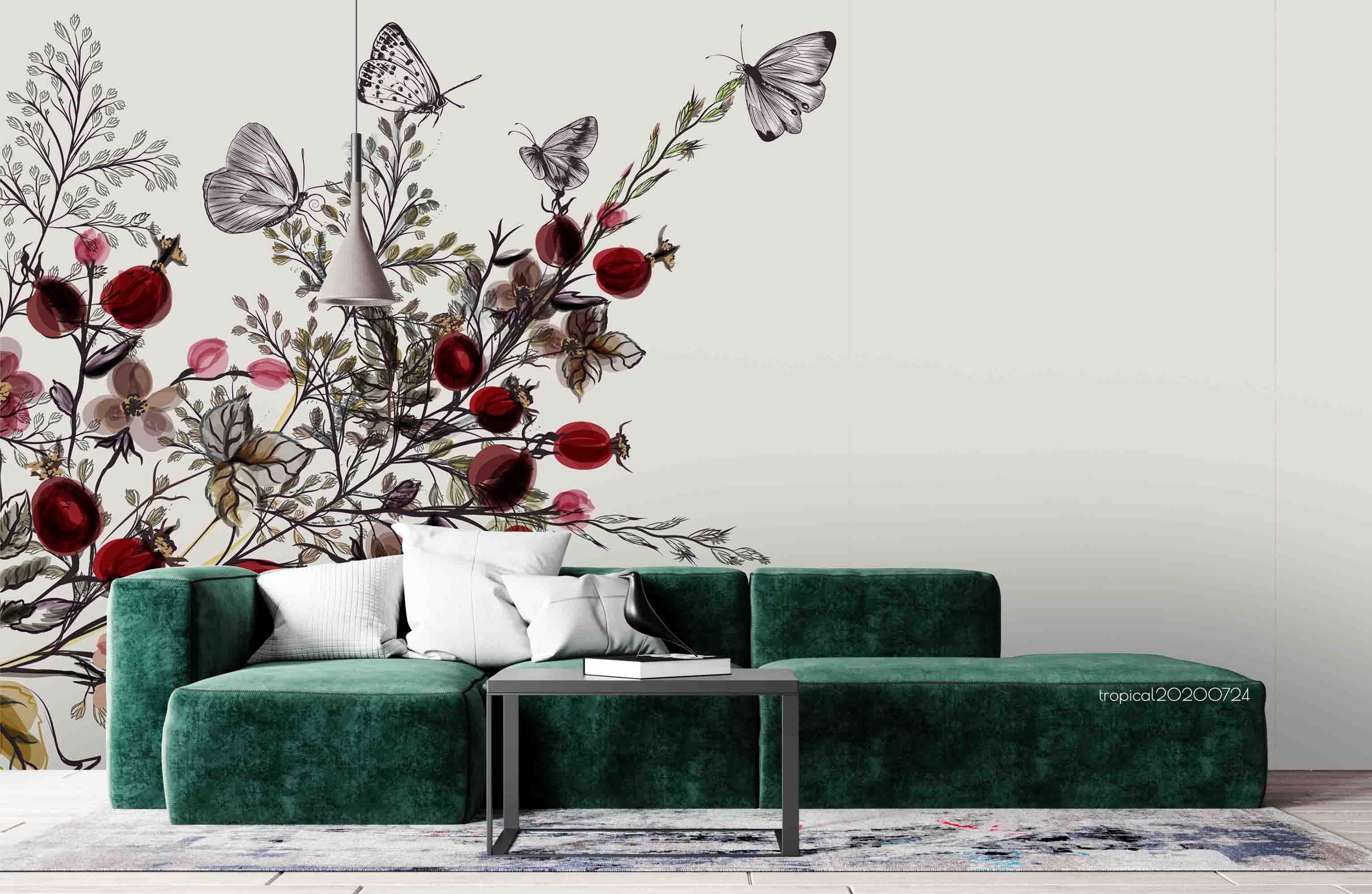 3D Vintage Hand Sketching Butterfly Floral Wall Mural Wallpaper LXL 571- Jess Art Decoration