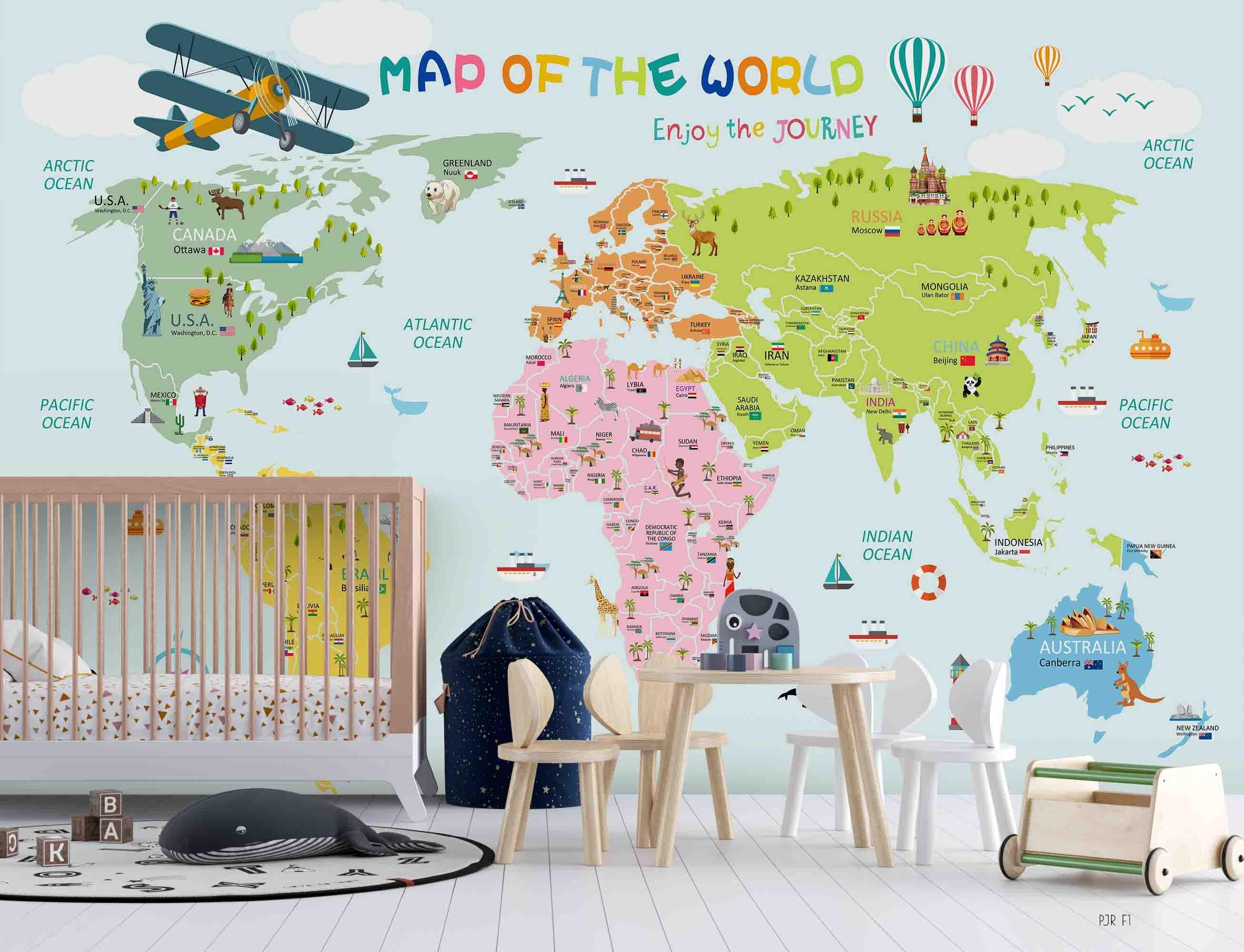 3D World Map Kids Wall Mural Wallpaper LQH 78- Jess Art Decoration