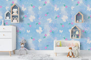 3D Watercolor Blue Butterfly Floral Wall Mural Wallpaper LQH 176- Jess Art Decoration