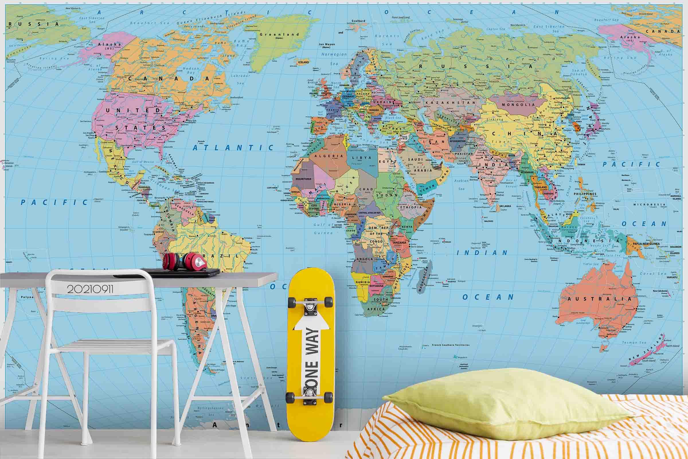 3D Blue World Map Wall Mural Wallpaper LQH 761- Jess Art Decoration