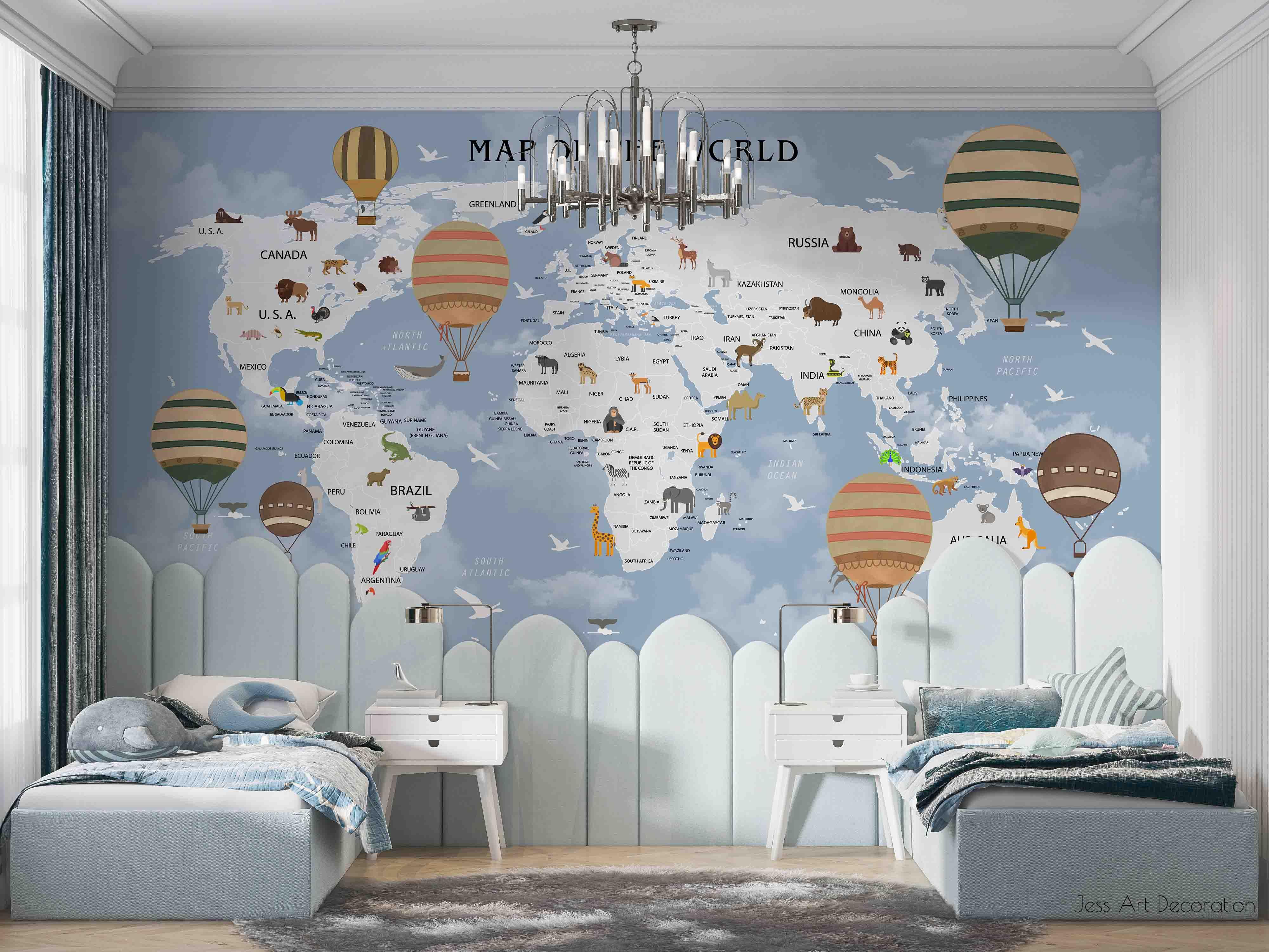 3D Cartoon World Map Wall Mural Wallpaper sww 131- Jess Art Decoration