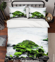 3D River Stone Green Plant Landscape Quilt Cover Set Bedding Set Duvet Cover Pillowcases 15- Jess Art Decoration
