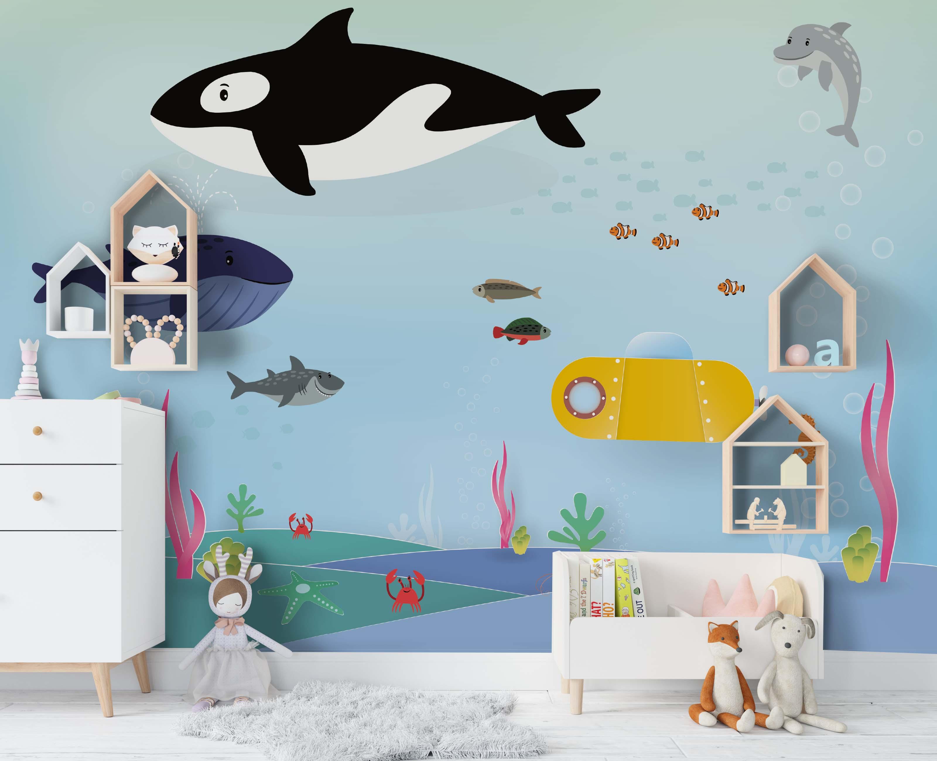 3D Cartoon Underwater World Wall Mural Wallpaper 11- Jess Art Decoration