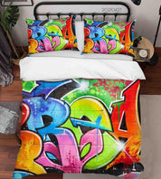 3D Abstract Colored Street Graffiti Quilt Cover Set Bedding Set Duvet Cover Pillowcases 80- Jess Art Decoration