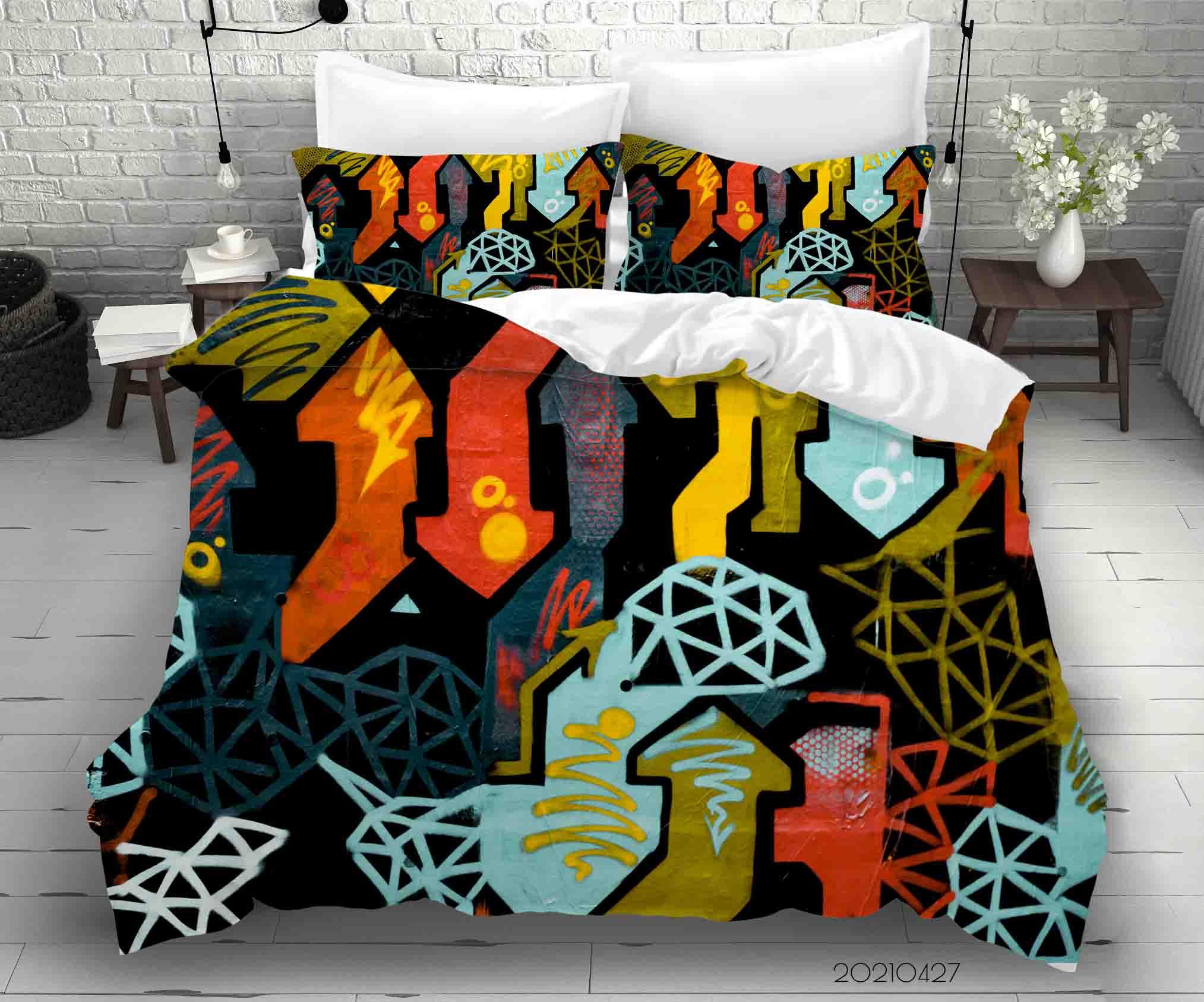 3D Abstract Color Graffiti Quilt Cover Set Bedding Set Duvet Cover Pillowcases 83- Jess Art Decoration