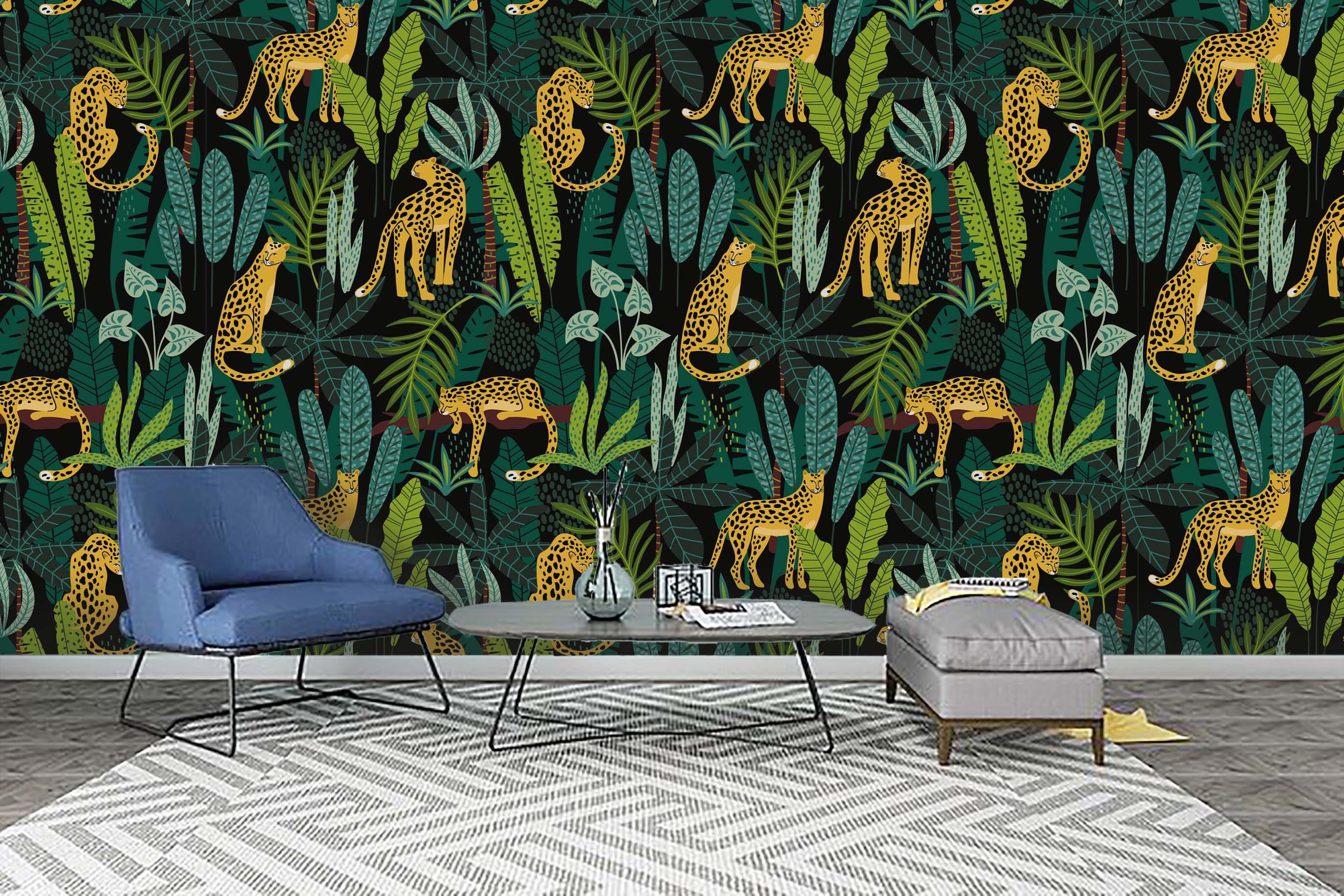 3D Tropical Jungle Animal Leopard Wall Mural Wallpaper LQH 151- Jess Art Decoration