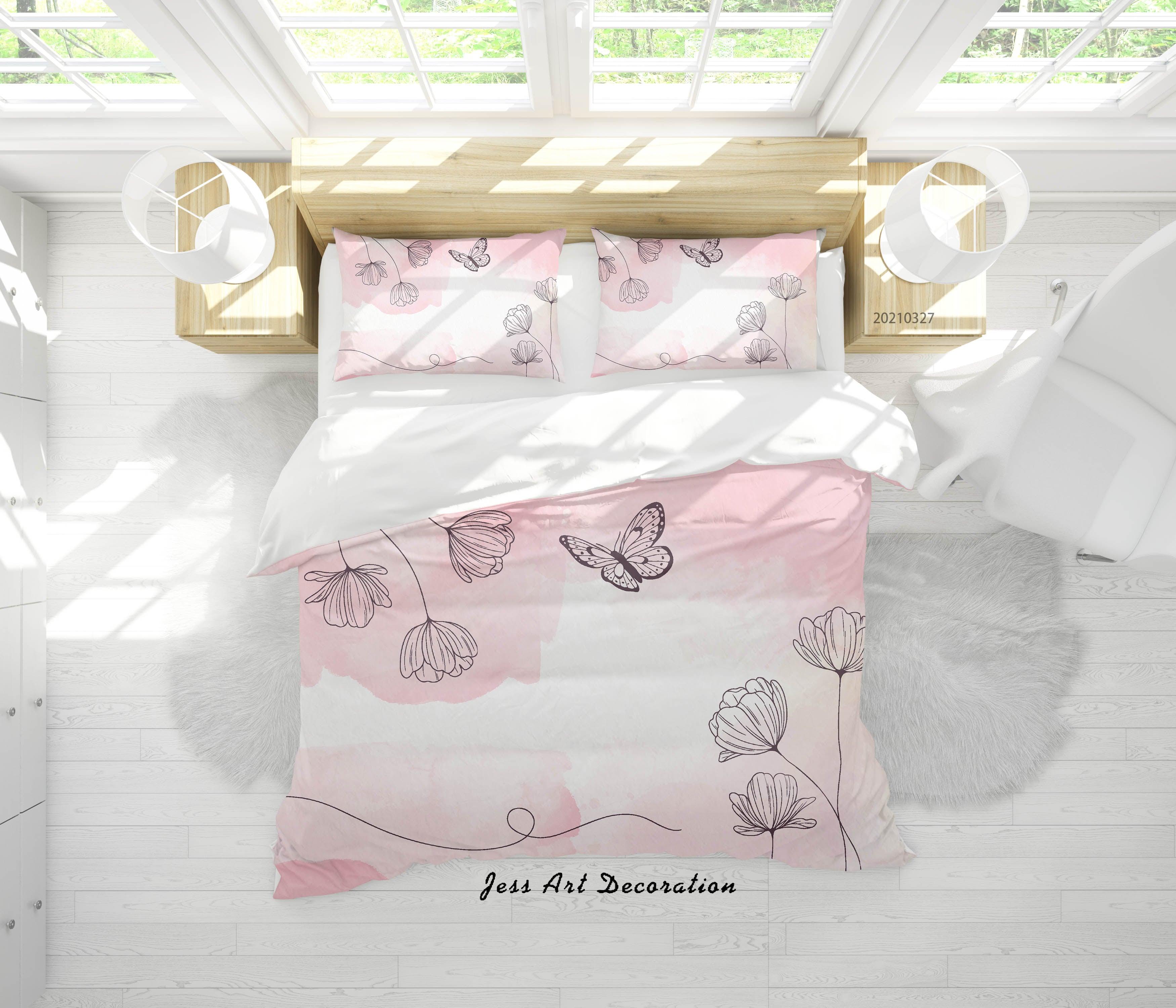 3D Watercolor Pink Floral Quilt Cover Set Bedding Set Duvet Cover Pillowcases 14- Jess Art Decoration