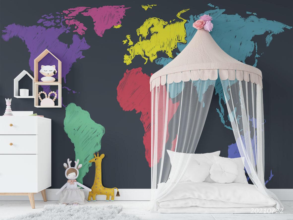 3D Color World Map Wall Mural Wallpaper LQH 394- Jess Art Decoration
