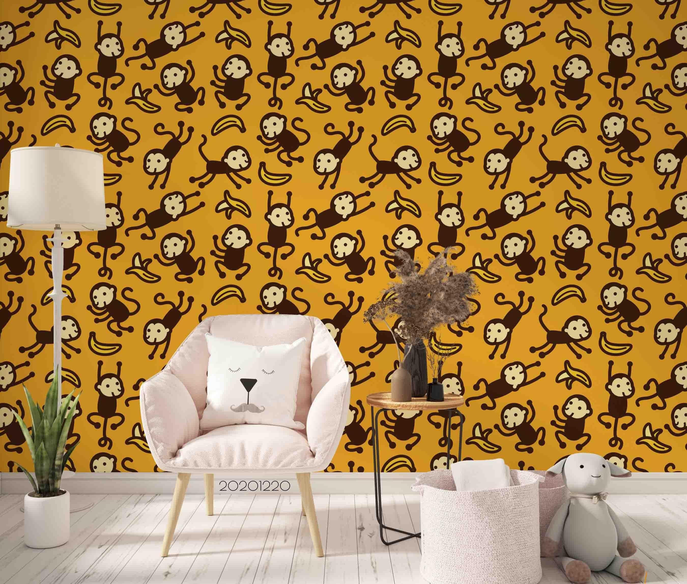 3D Hand Drawn Animal Monkey Yellow Wall Mural Wallpaper LQH 132- Jess Art Decoration