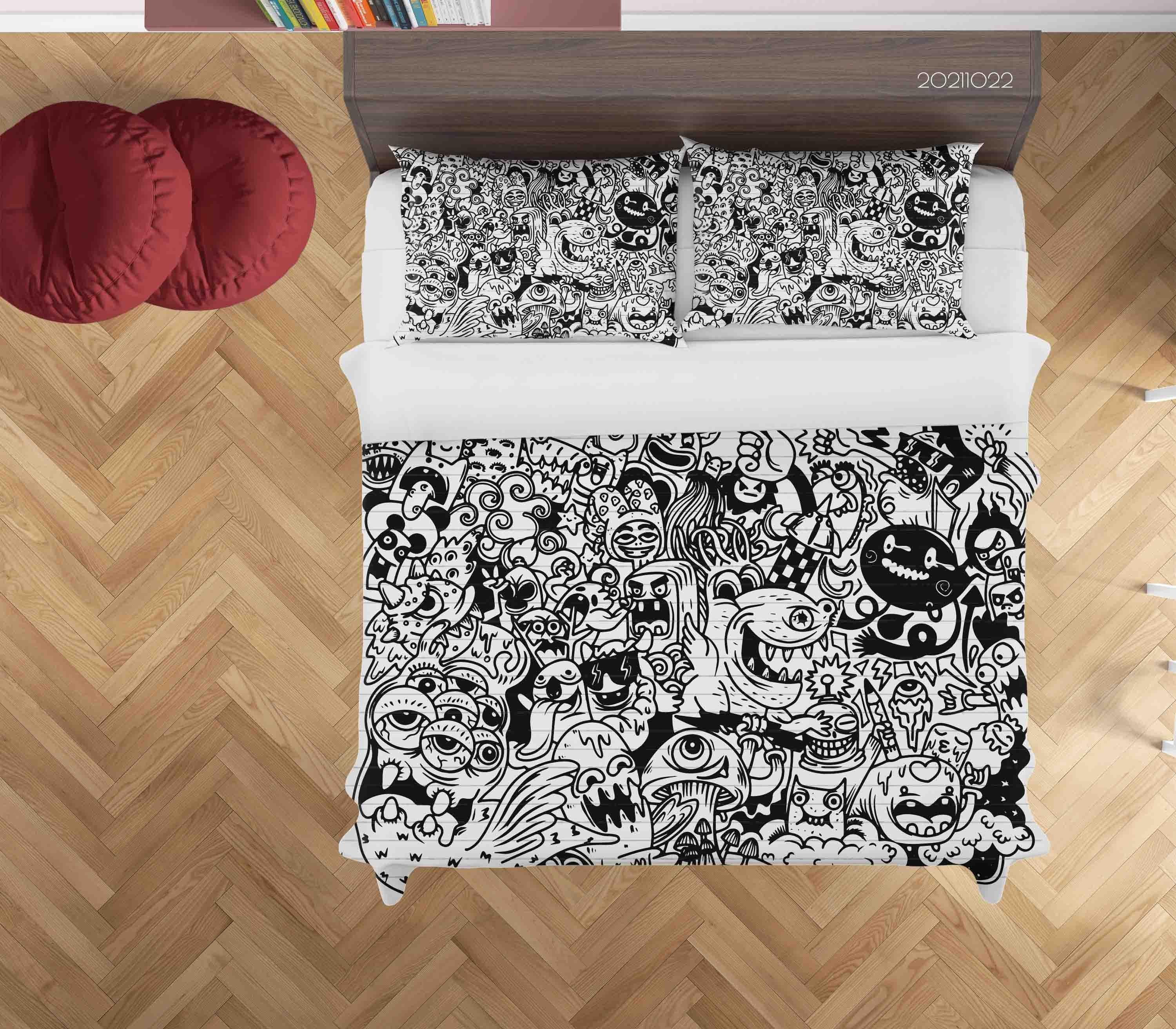 3D Abstract Gray Monster Graffiti Quilt Cover Set Bedding Set Duvet Cover Pillowcases 24- Jess Art Decoration
