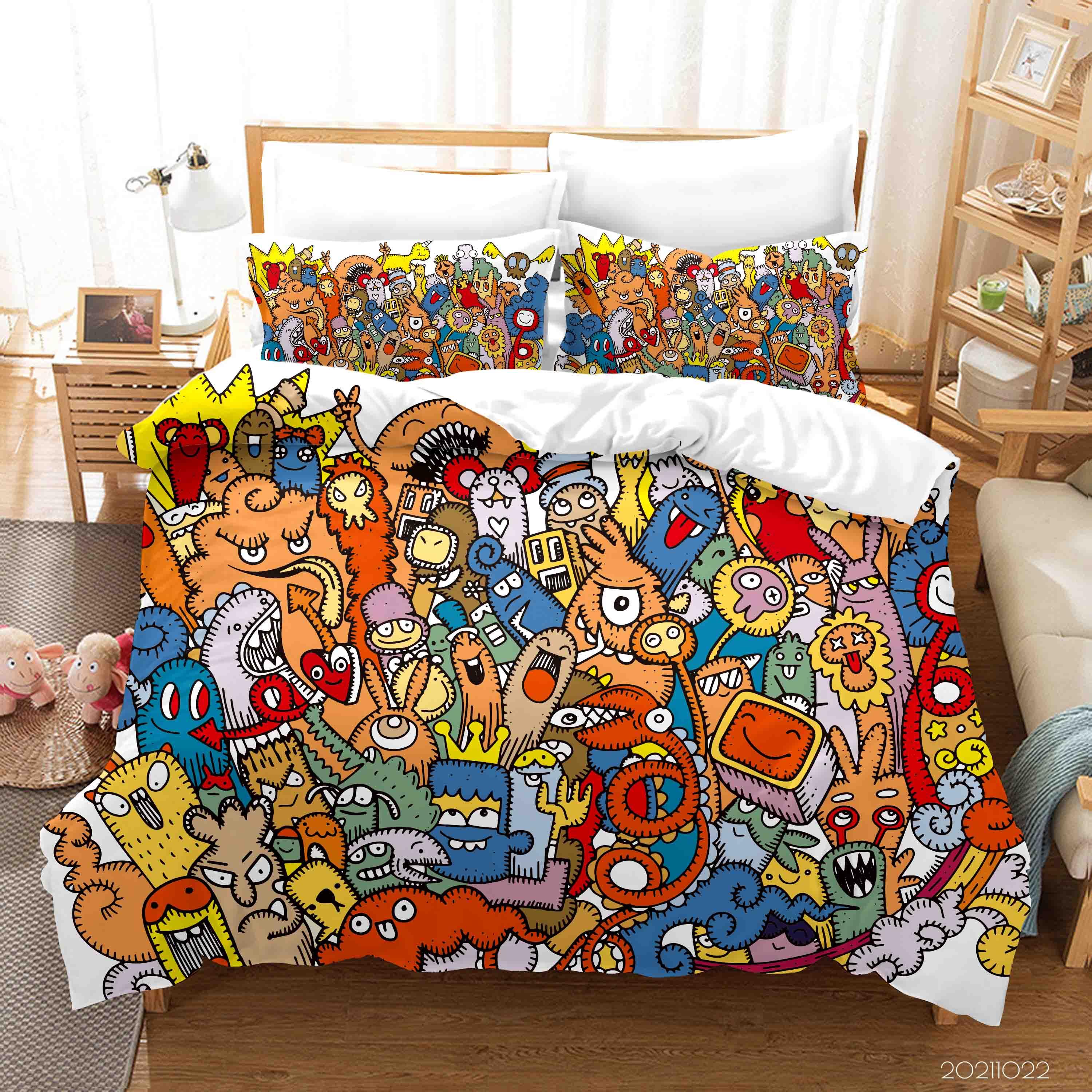 3D Abstract Color Monster Doodle Quilt Cover Set Bedding Set Duvet Cover Pillowcases 25- Jess Art Decoration