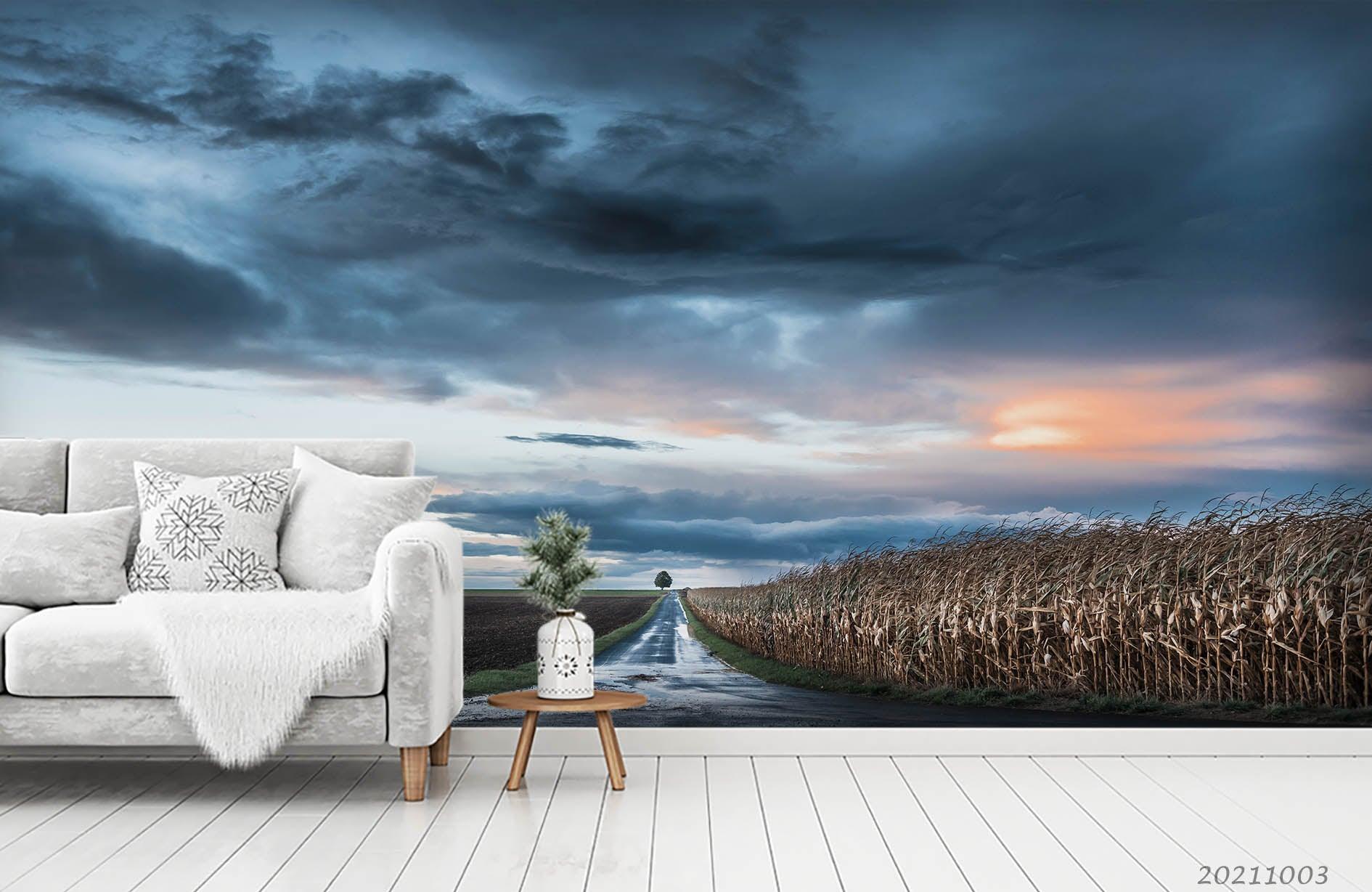 3D Sky Cloud Cornfield Road Landscape Wall Mural Wallpaper LQH 390- Jess Art Decoration