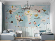 3D World Map Airplane Kids Wall Mural Wallpaper LQH 254- Jess Art Decoration