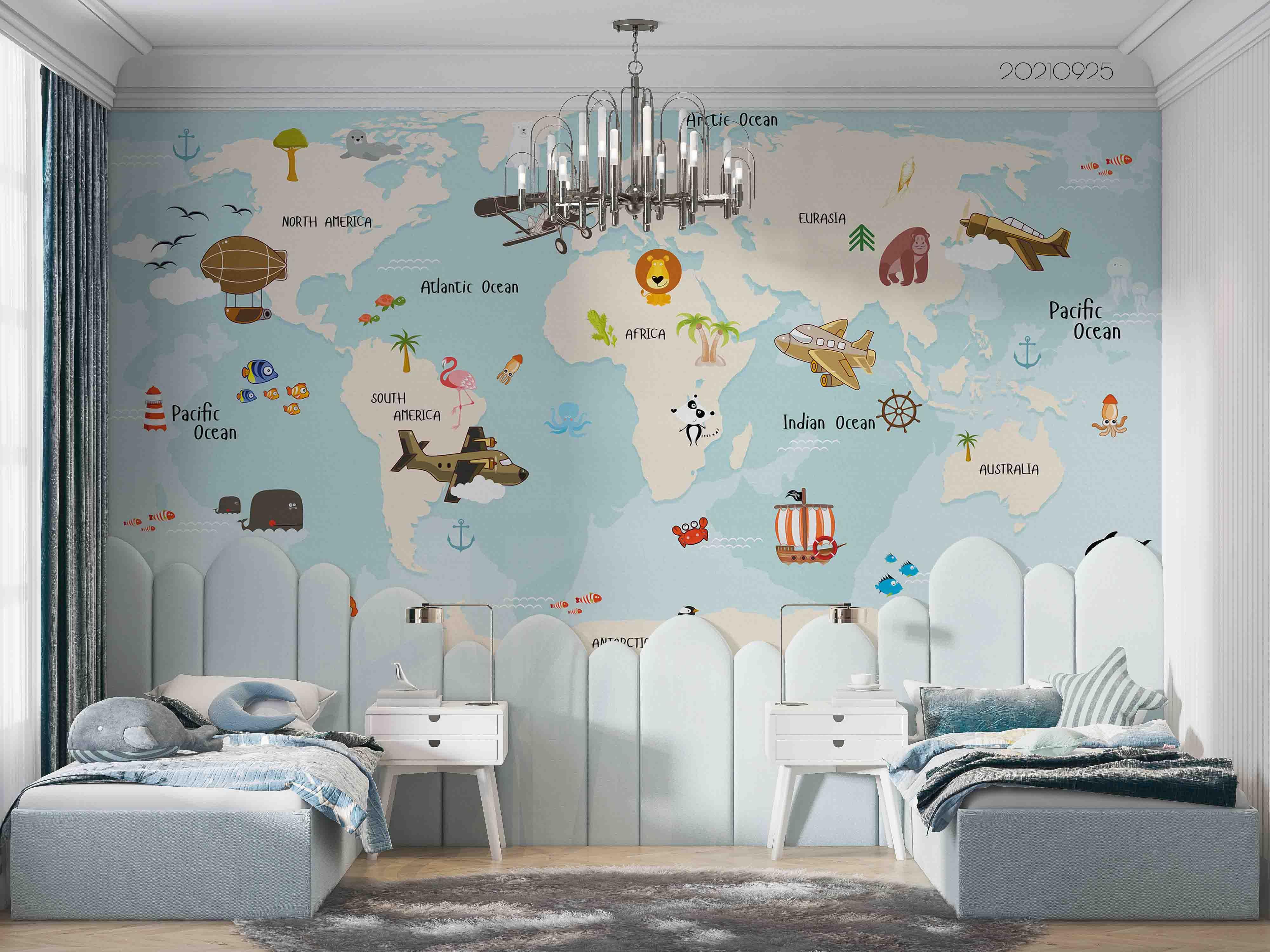 3D World Map Airplane Kids Wall Mural Wallpaper LQH 254- Jess Art Decoration
