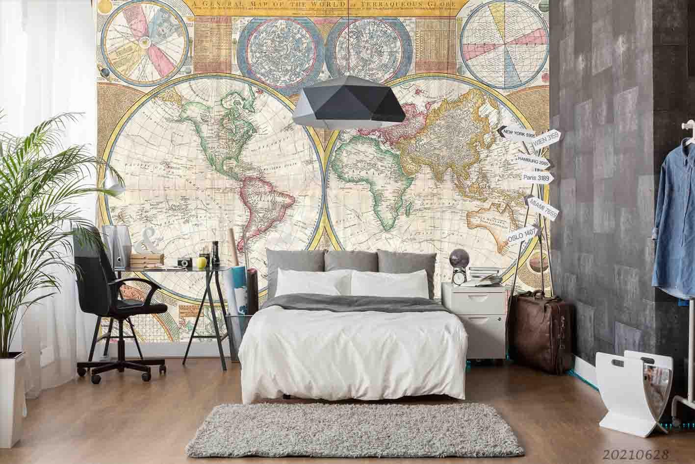 3D Retro World Map Wall Mural Wallpaper LQH 218- Jess Art Decoration