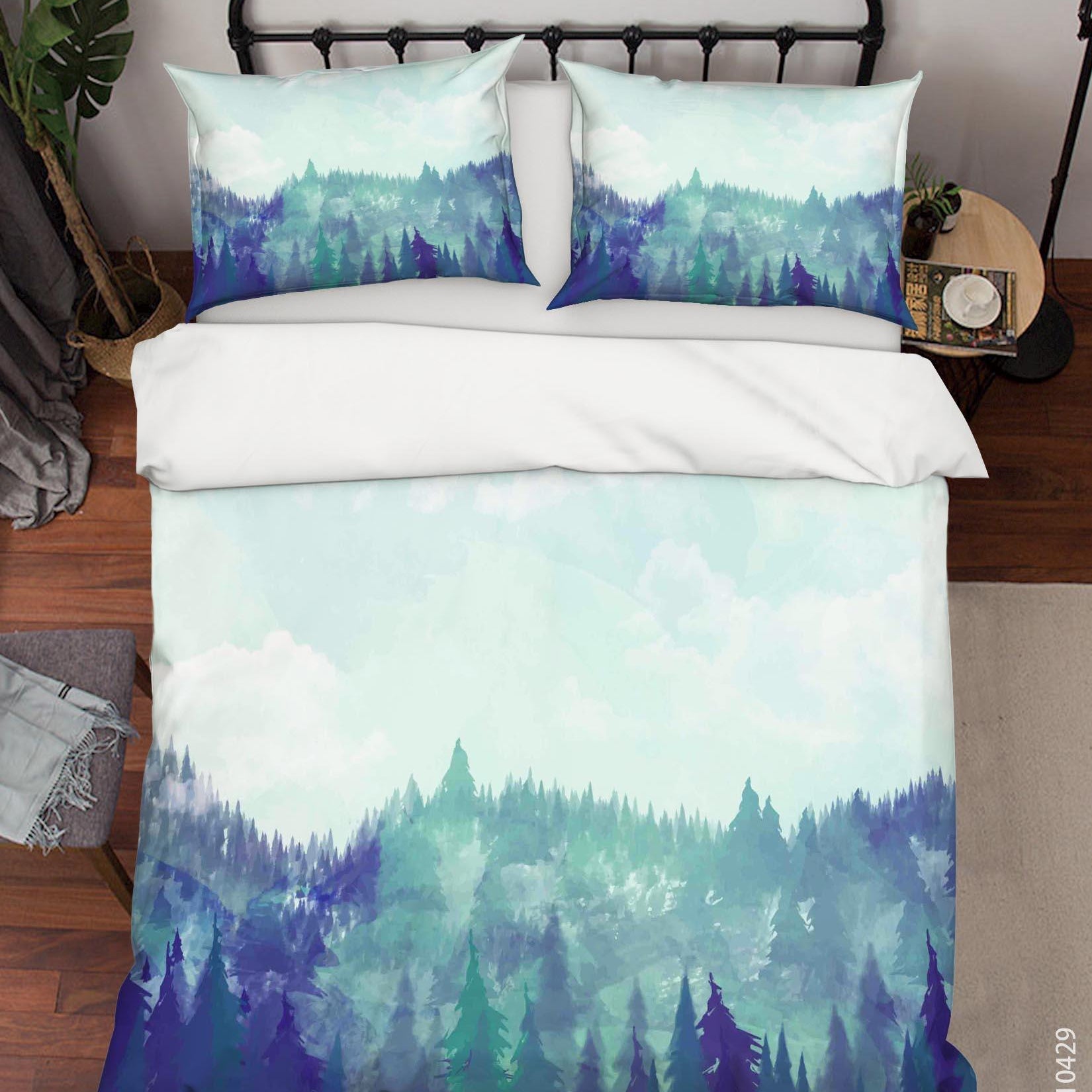 3D Watercolor Sky Forest Quilt Cover Set Bedding Set Duvet Cover Pillowcases 219- Jess Art Decoration
