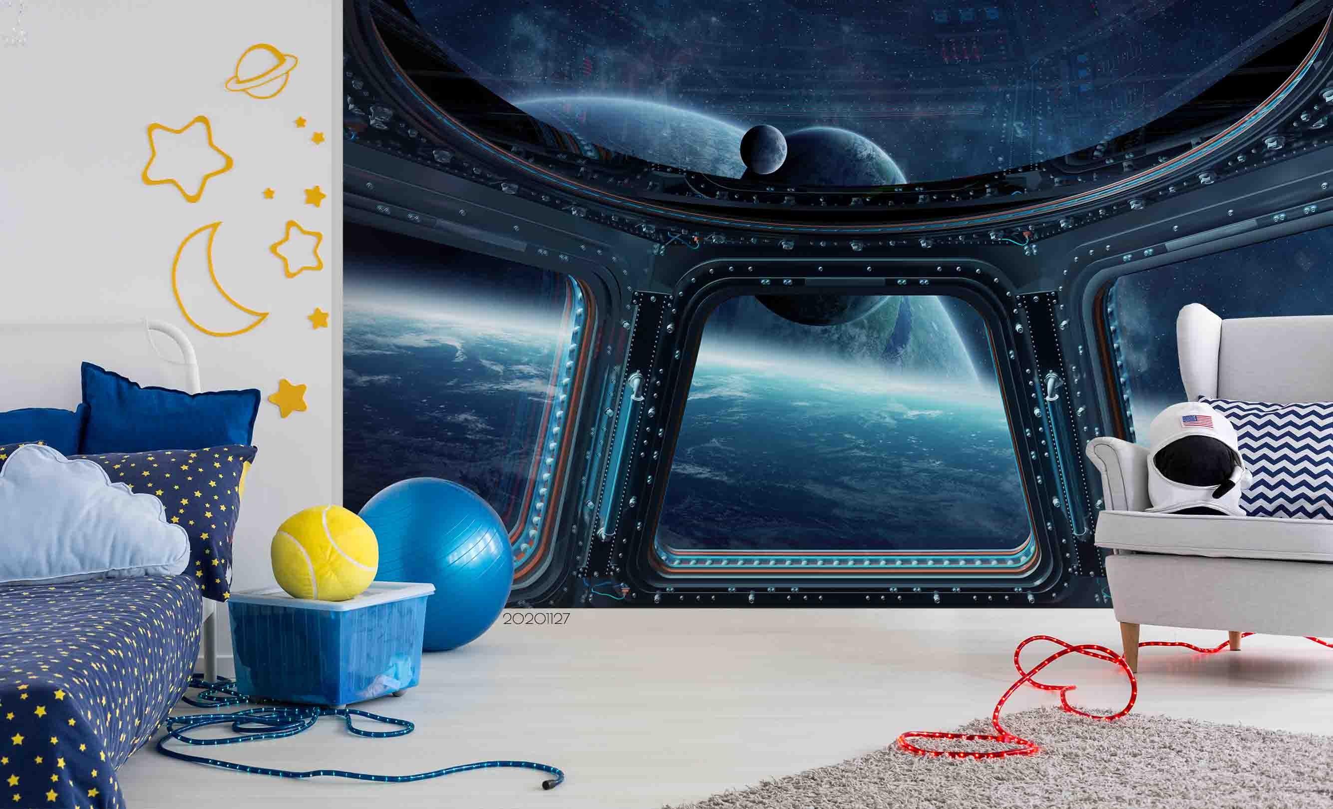 3D Space Probe Planet Earth Spaceship Interior Wall Mural Wallpaper LXL- Jess Art Decoration