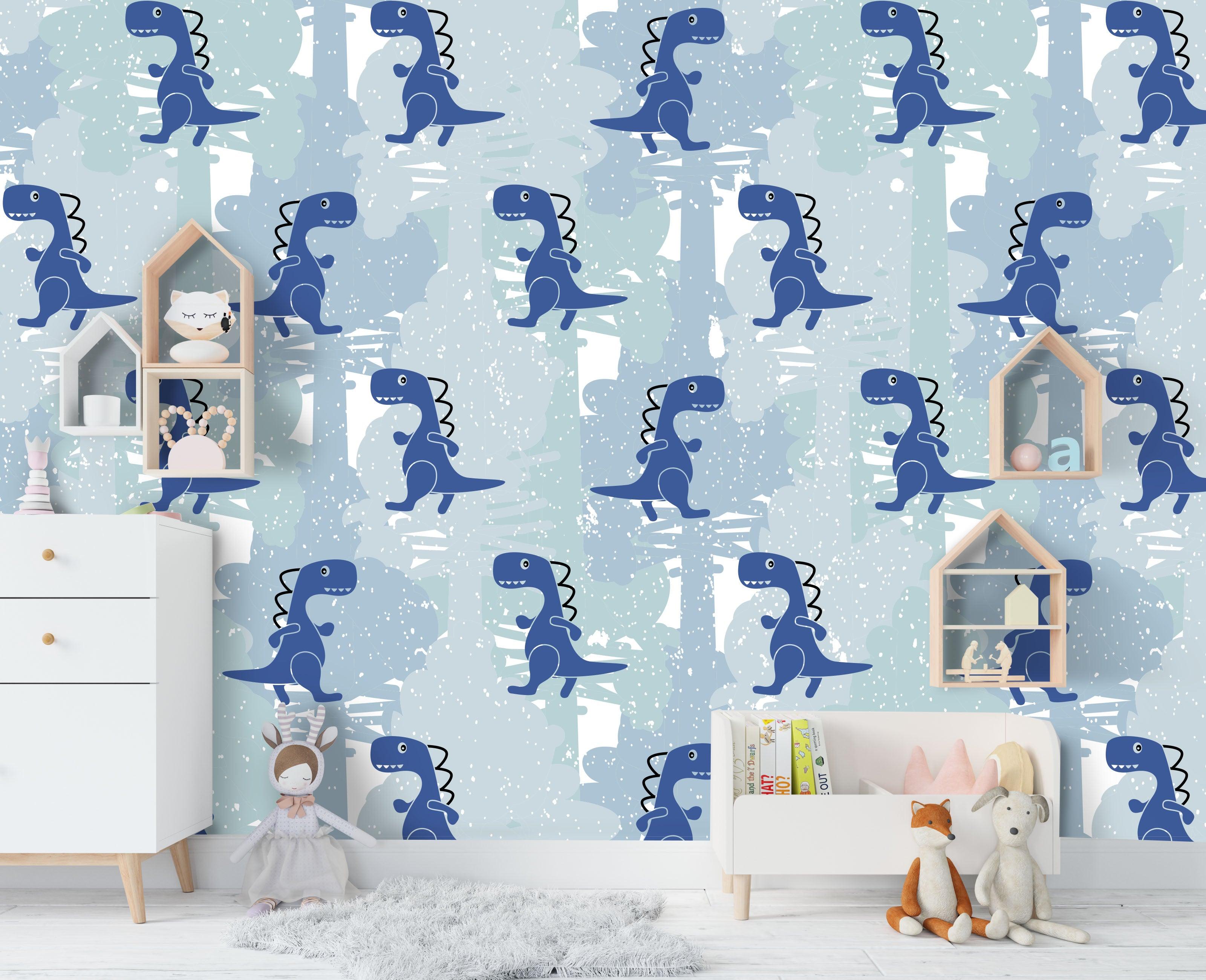 3D Cartoon Blue Dinosaur Wall Mural Wallpaper 70- Jess Art Decoration