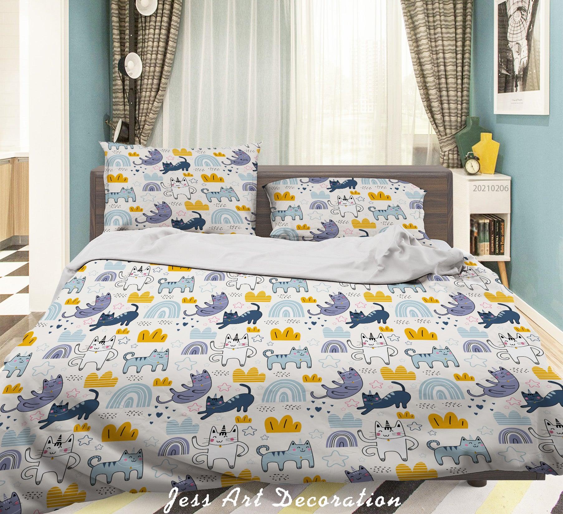 3D Cartoon Animal Cat Rainbow Quilt Cover Set Bedding Set Duvet Cover Pillowcases 204- Jess Art Decoration