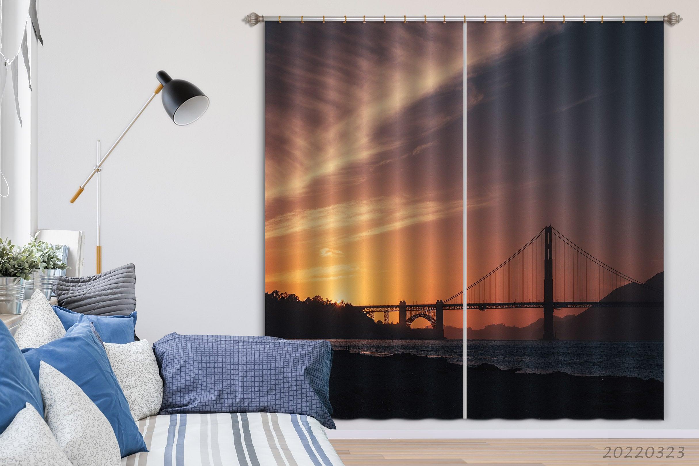 3D Bridge Sea Dusk Landscape Curtains and Drapes GD 2646- Jess Art Decoration