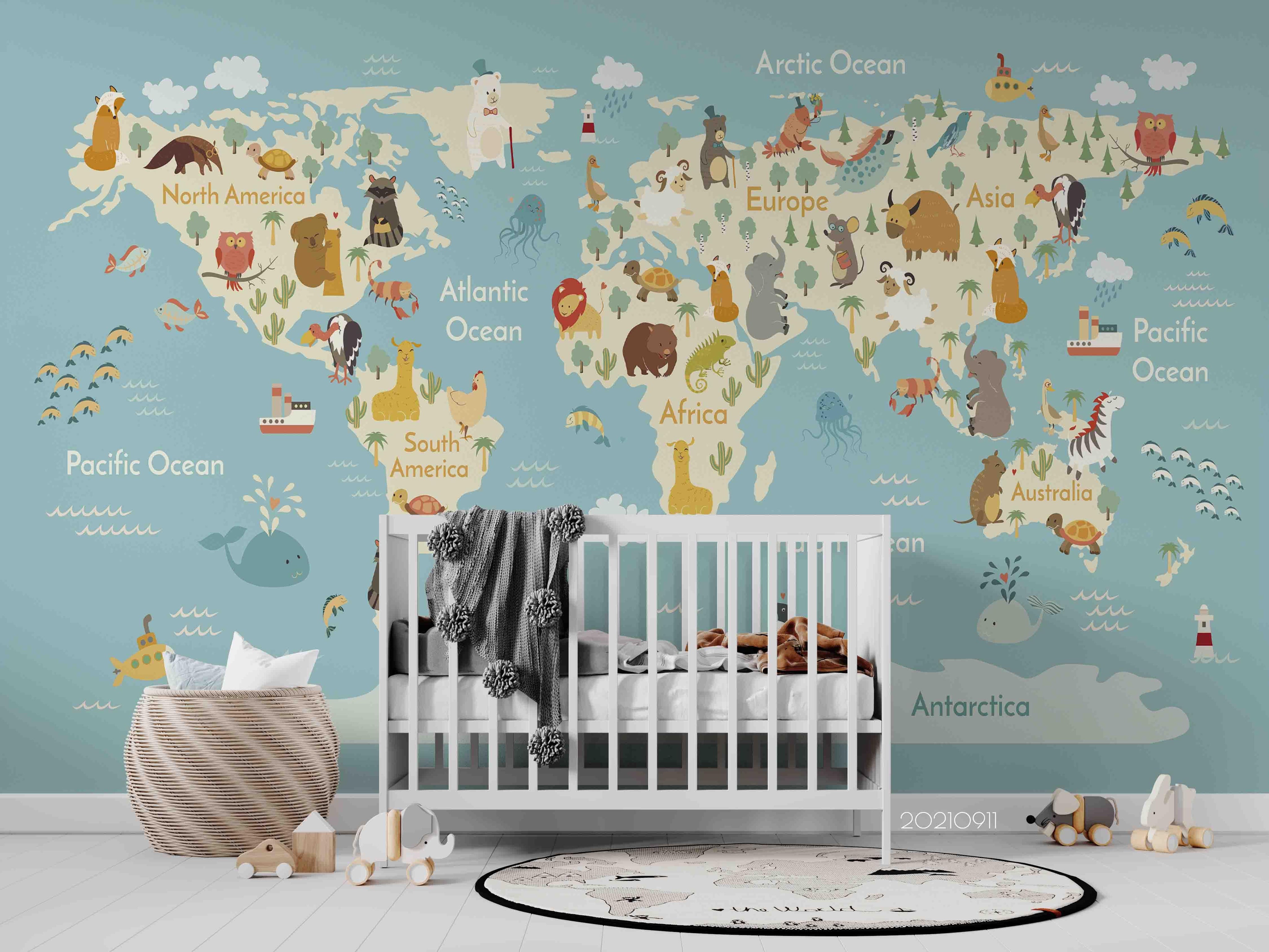 3D World Map Kids Wall Mural Wallpaper LQH 782- Jess Art Decoration