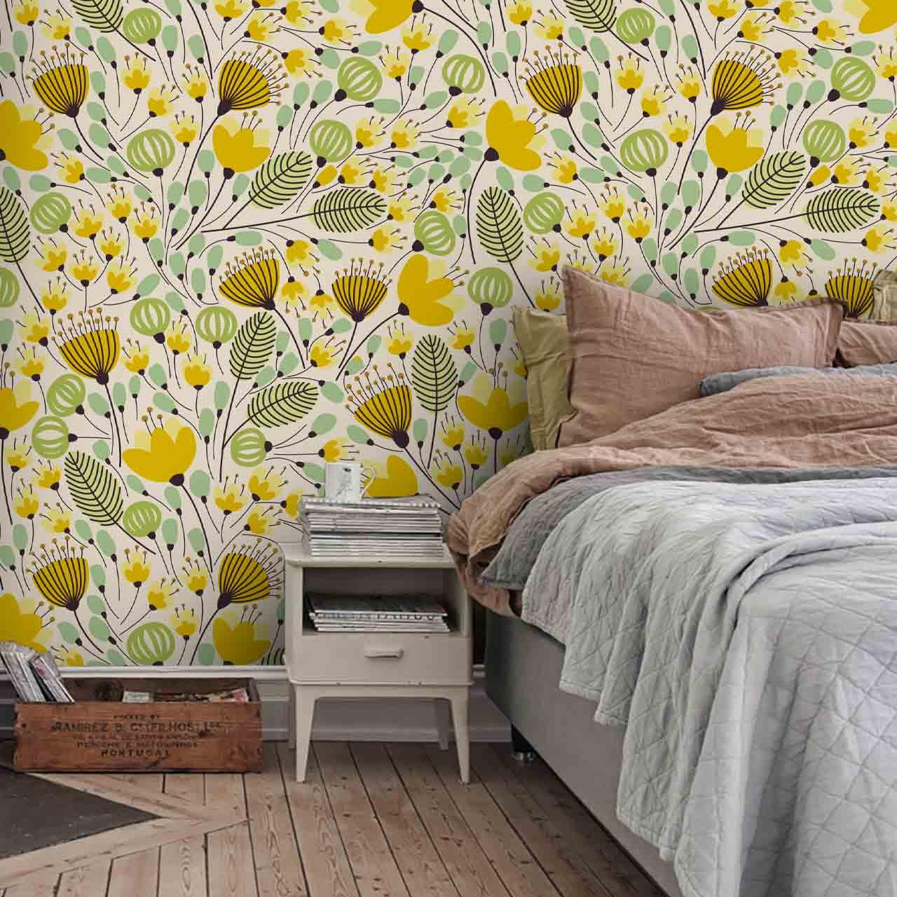 3D Green Yellow Floral Wall Mural Wallpaper 03- Jess Art Decoration