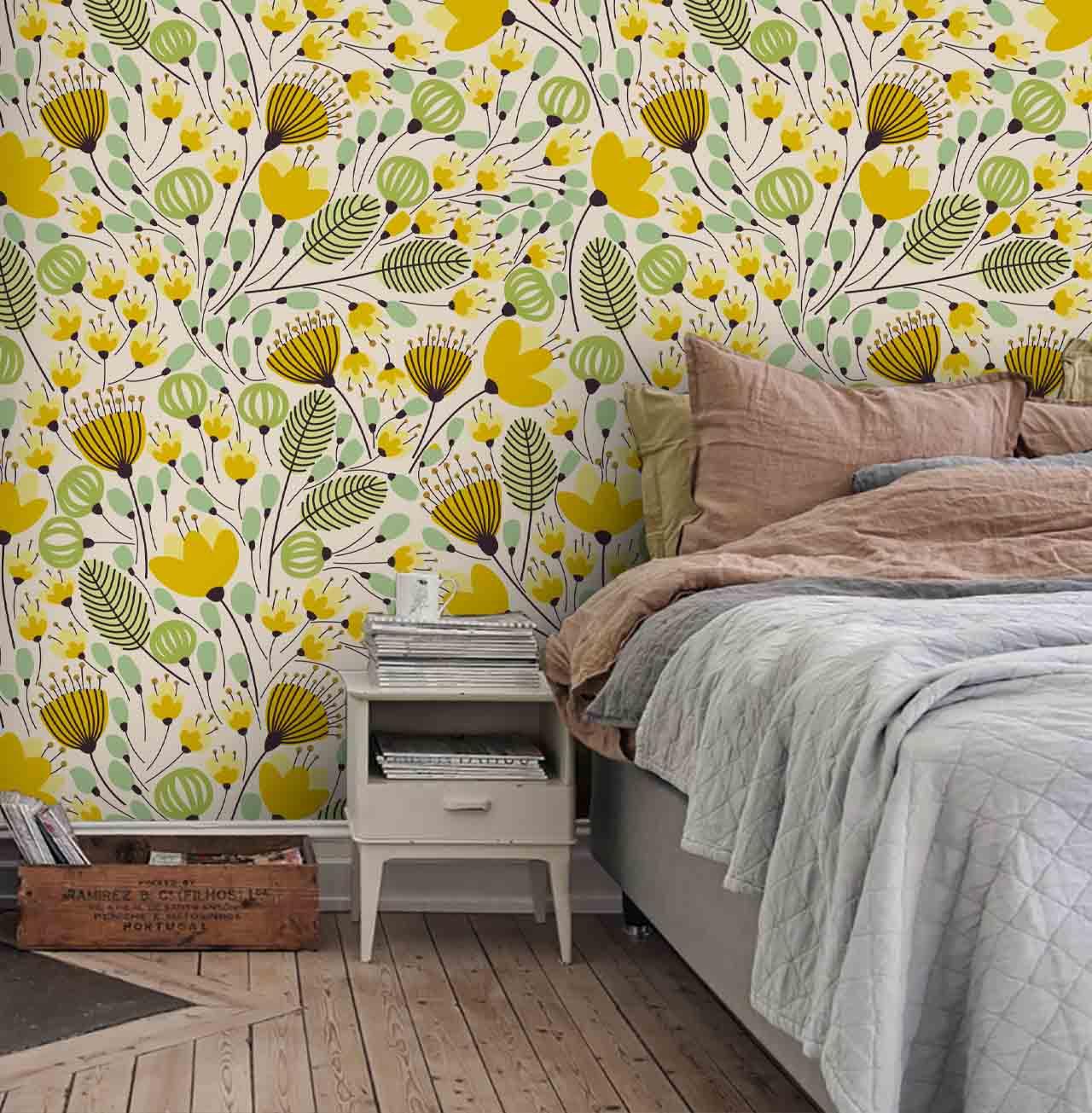 3D Green Yellow Floral Wall Mural Wallpaper 03- Jess Art Decoration