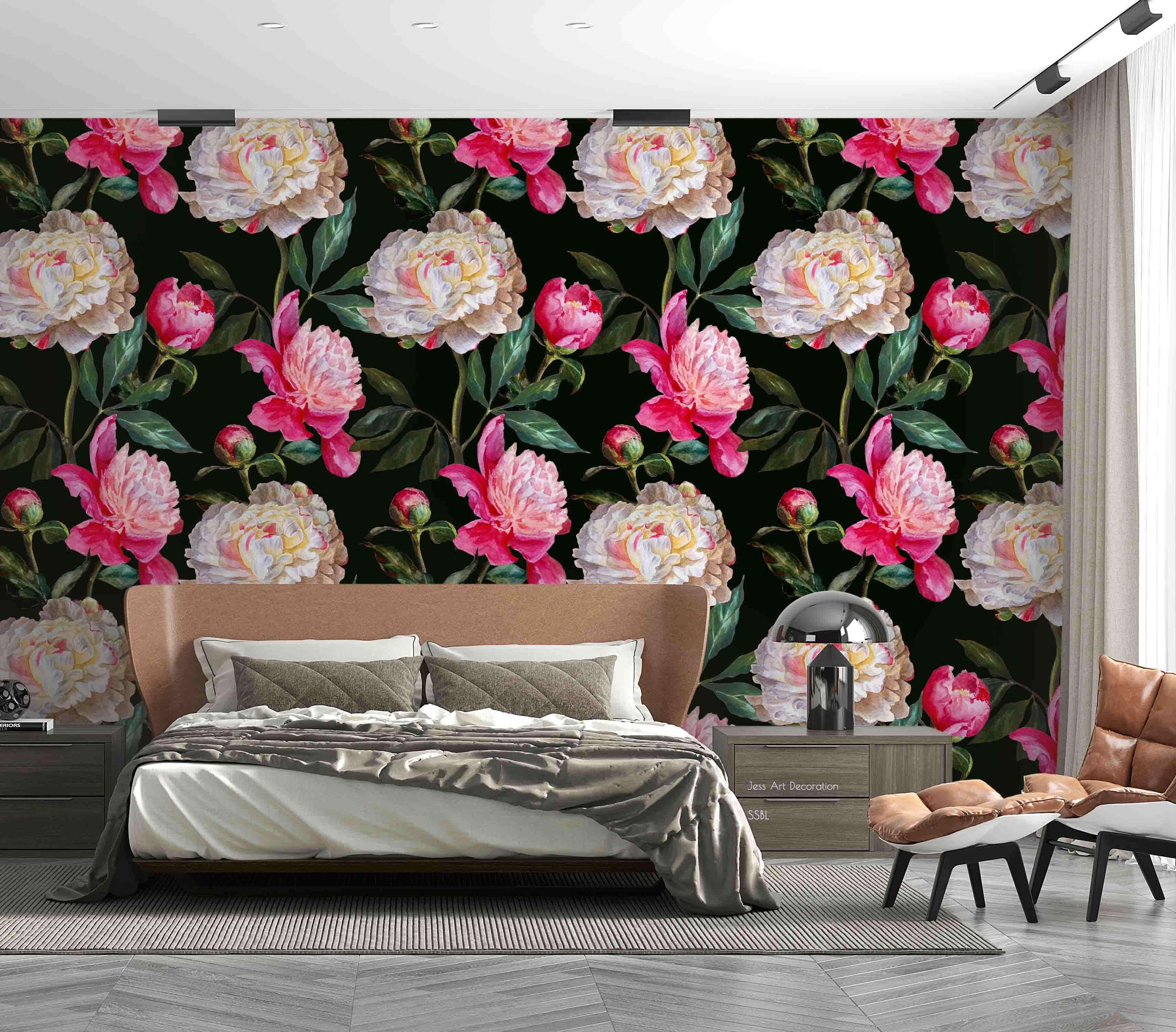 3D Vintage Baroque Art Blooming Peony Flowers Leaves Pattern Wall Mural Wallpaper GD 3637- Jess Art Decoration
