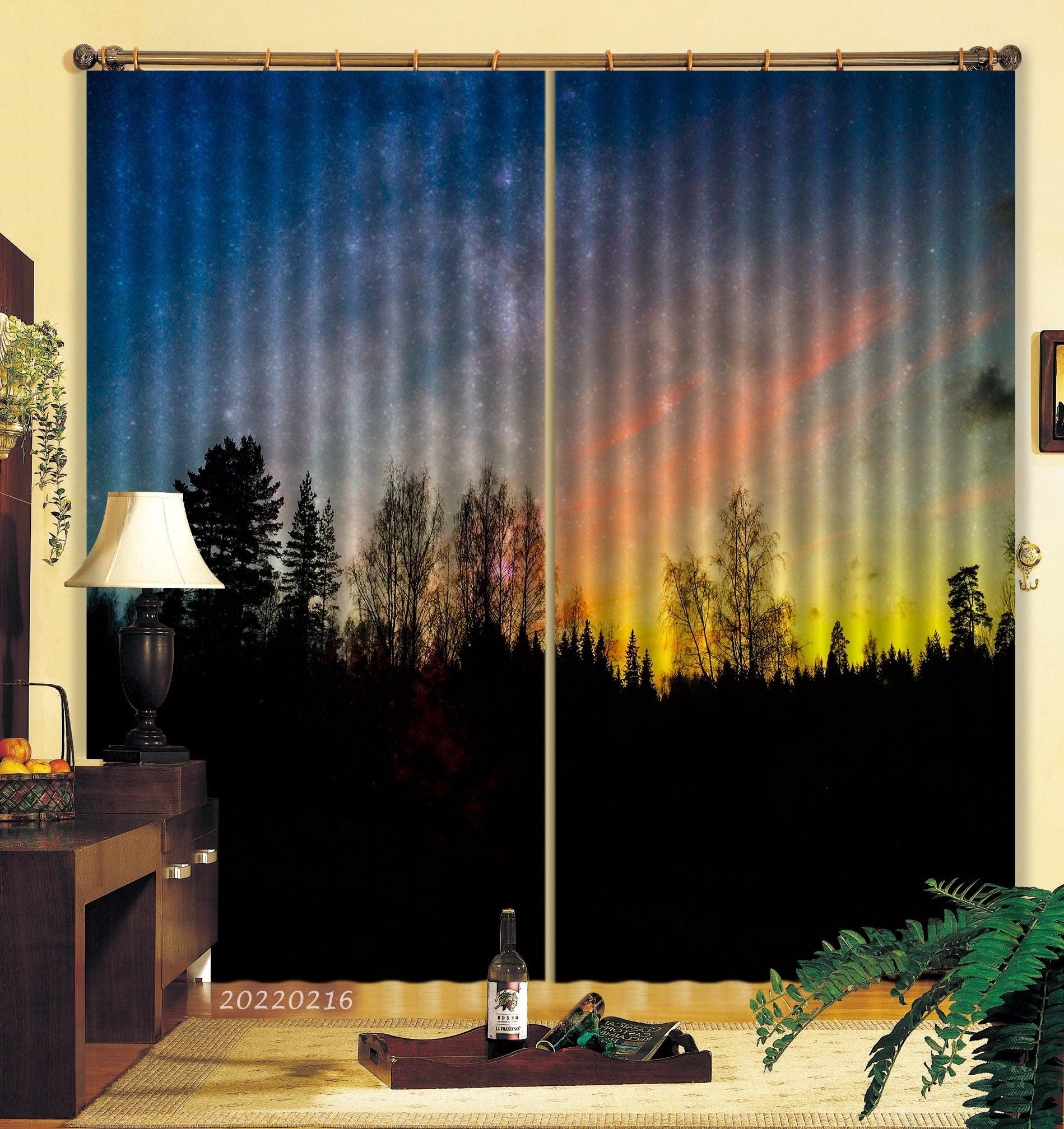 3D Woods Sunrise Golden Sky View Curtains and Drapes GD 2029- Jess Art Decoration