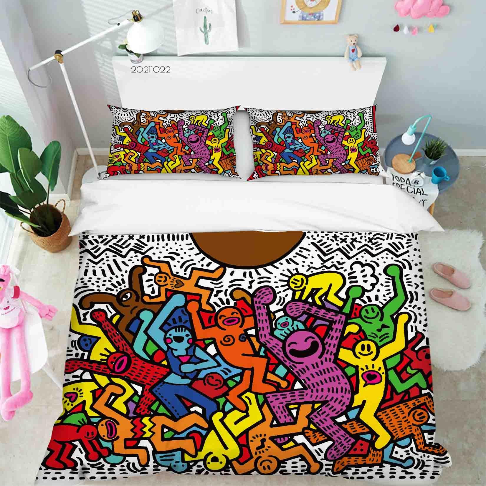3D Abstract Colorful Funny Illustration Graffiti Quilt Cover Set Bedding Set Duvet Cover Pillowcases 31- Jess Art Decoration