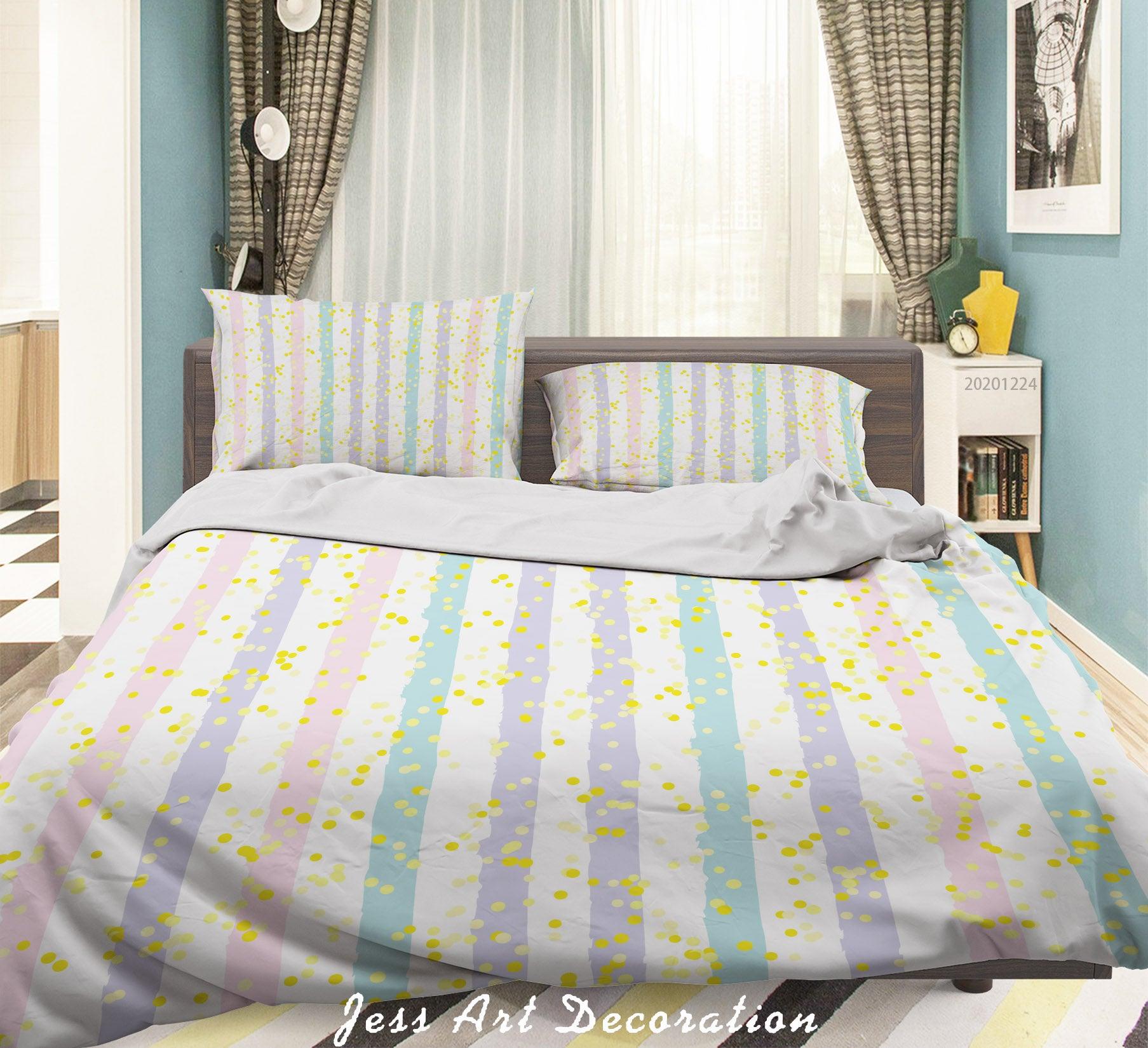 3D Watercolor Geometric Stripes Floral Quilt Cover Set Bedding Set Duvet Cover Pillowcases 169 LQH- Jess Art Decoration