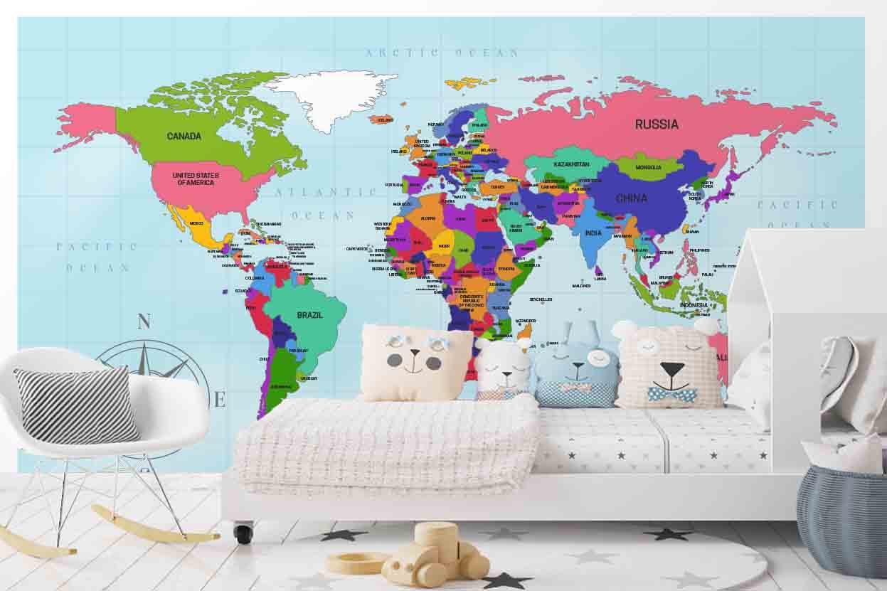 3D Artistic Political World Map Wall Mural Wallpaper WJ 9402- Jess Art Decoration