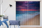 3D Ocean Beach Orange Skyline Cloudy Curtains and Drapes GD 3965- Jess Art Decoration