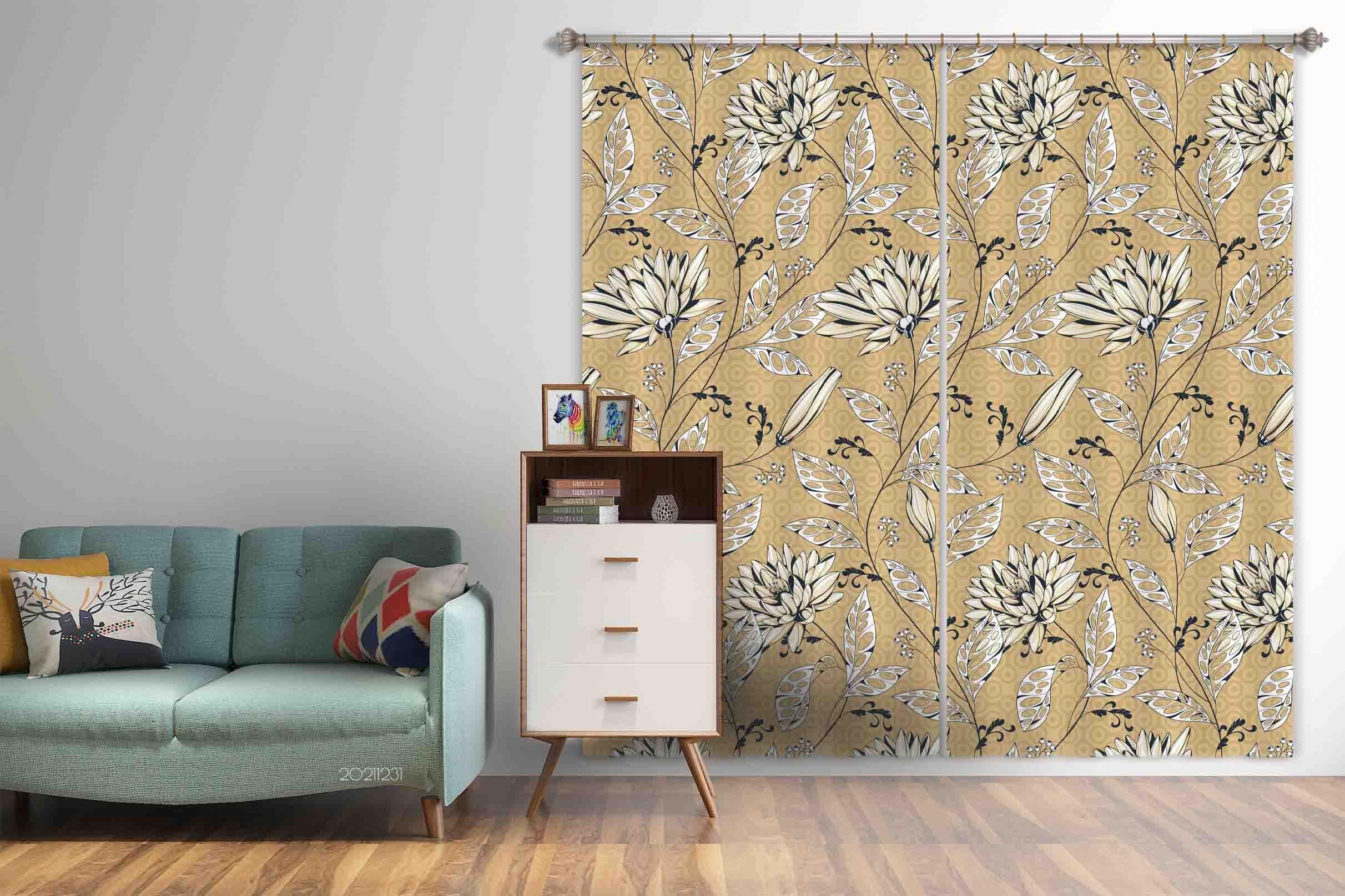 3D Vintage Plant Flower Leaf Curtains and Drapes GD 77- Jess Art Decoration