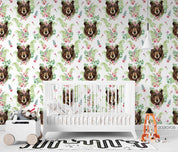 3D Hand Drawn Bear Floral Leaf Wall Mural Wallpaper LQH 140- Jess Art Decoration