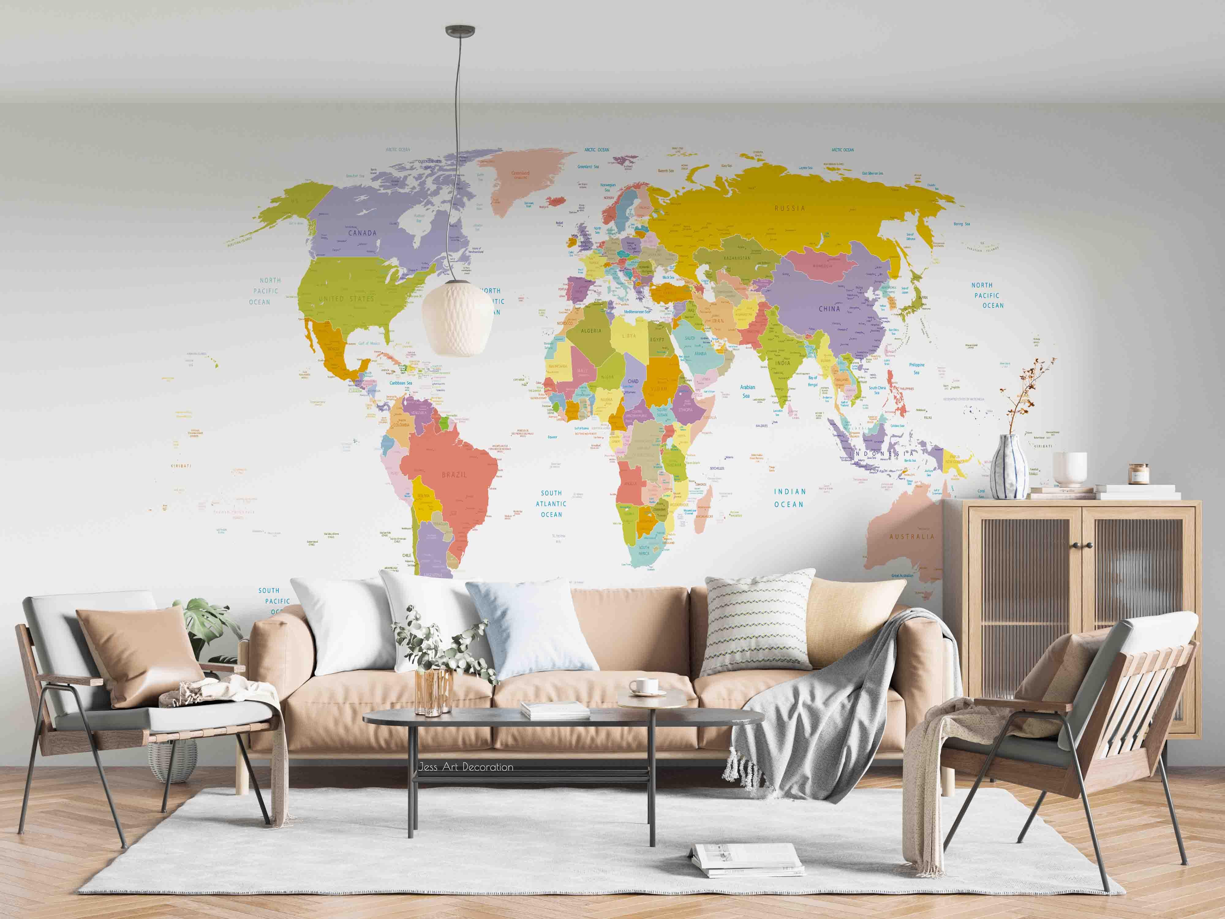 3D World Map Colorful Land Plates Wall Mural Wallpaper GD 2581- Jess Art Decoration