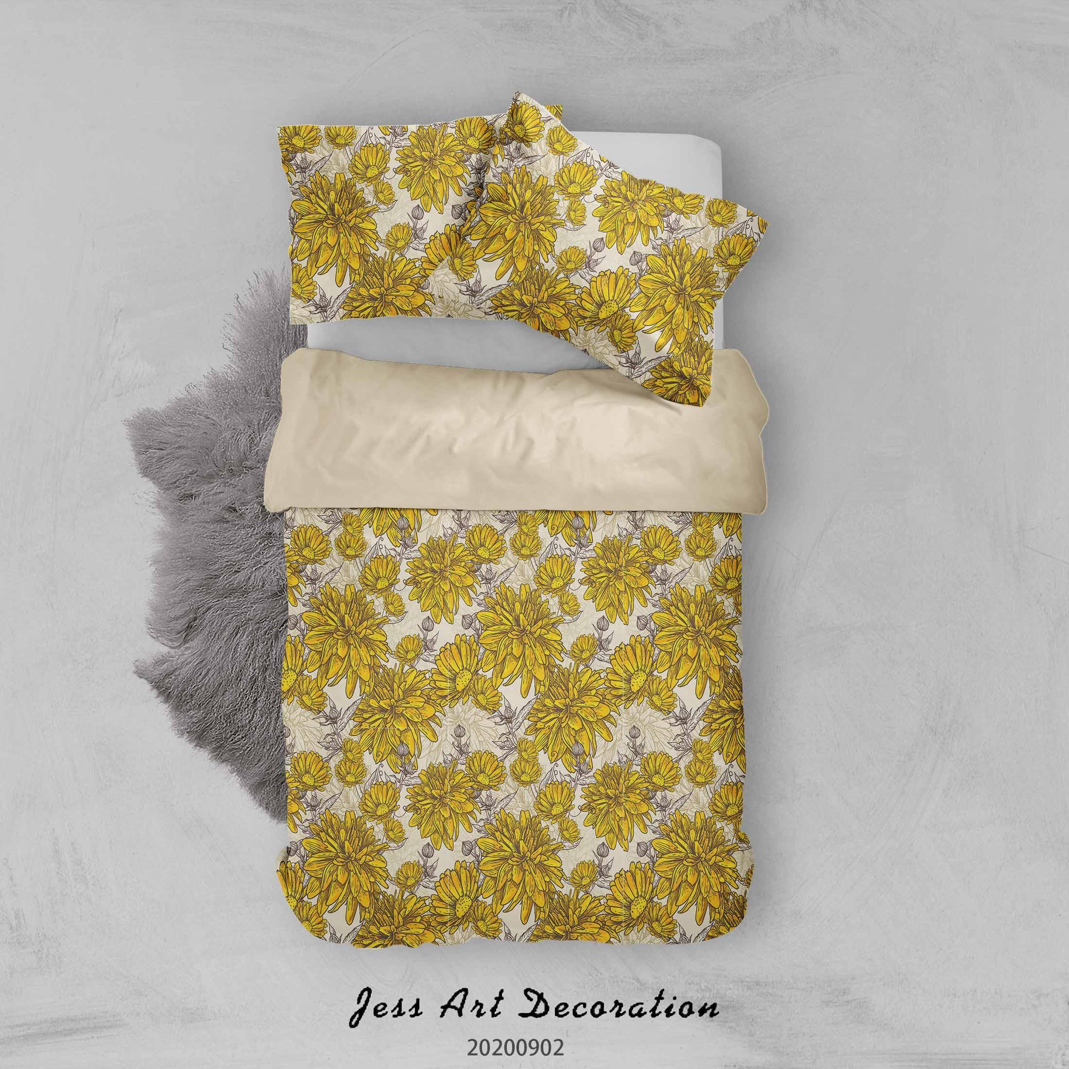 3D Yellow FLowers Leaves Pattern Quilt Cover Set Bedding Set Duvet Cover Pillowcases WJ 1461- Jess Art Decoration