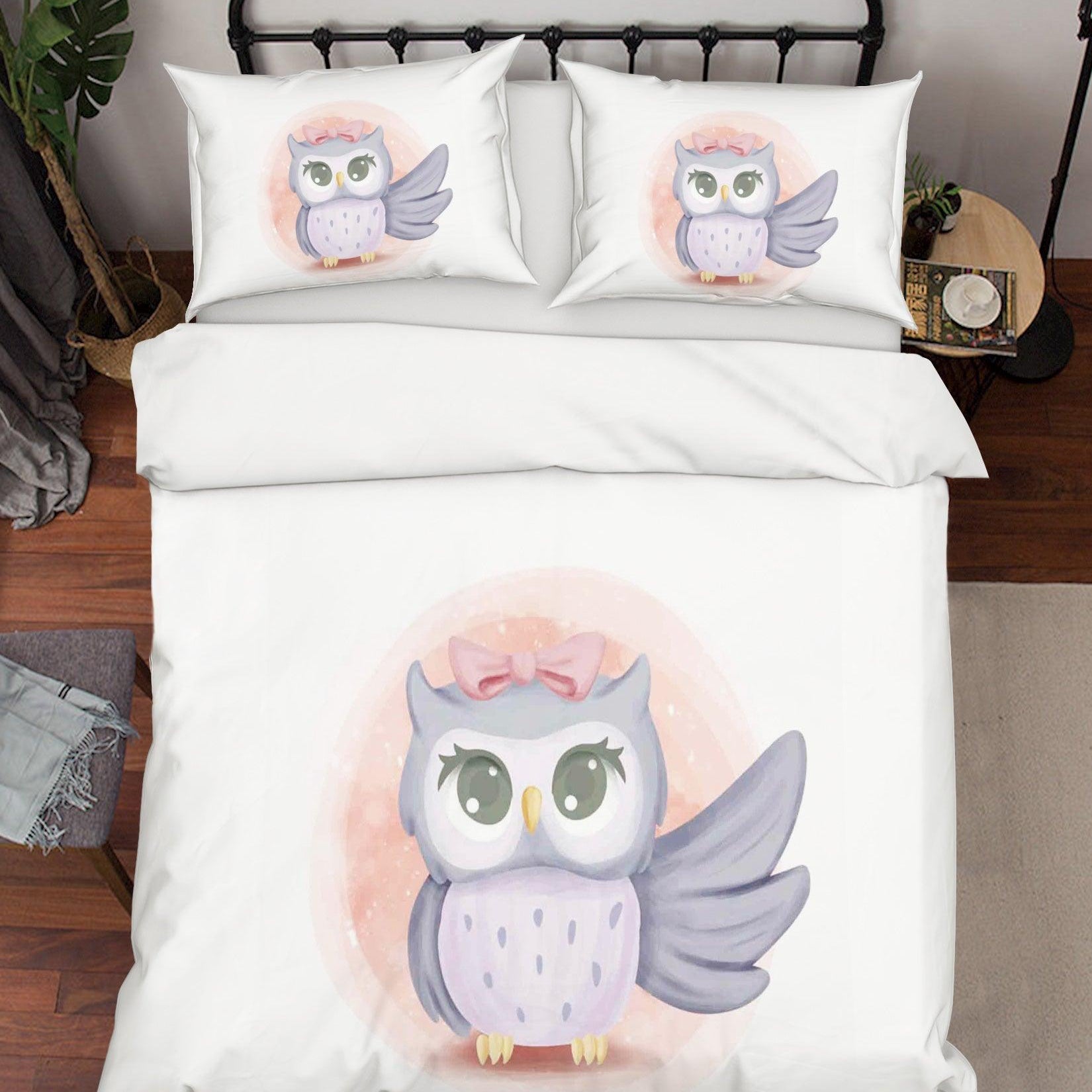 3D White Owl Quilt Cover Set Bedding Set Duvet Cover Pillowcases SF04- Jess Art Decoration