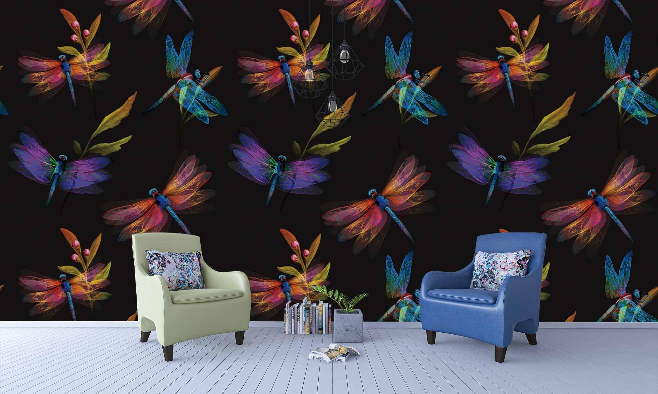 3D Black Dragonfly Wall Mural Wallpaper SF98- Jess Art Decoration