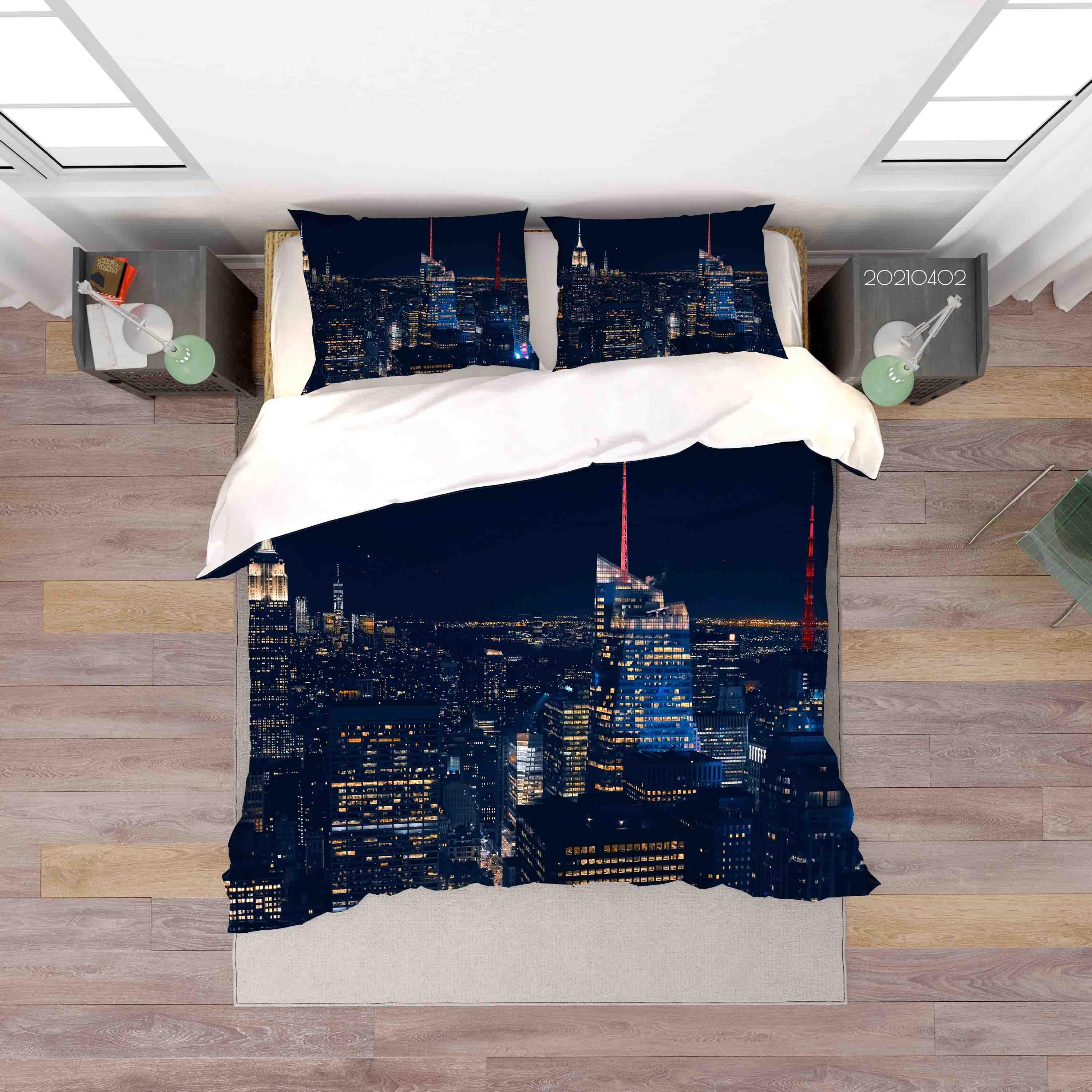 3D City Building Night View Quilt Cover Set Bedding Set Duvet Cover Pillowcases 47 LQH- Jess Art Decoration