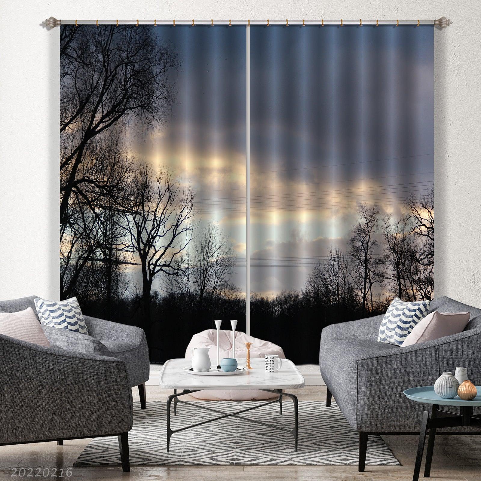 3D Black Woods Dark Cloud Golden Sky Curtains and Drapes GD 2211- Jess Art Decoration